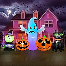 8FT Long Halloween Inflatable Outdoor Decorations Pumpkin Ghost and Black Cat Inflatable Yard Decoration with Build in LEDs Blow Up Ghost for Indoor Outdoor Party Lawn Yard Garden Decor