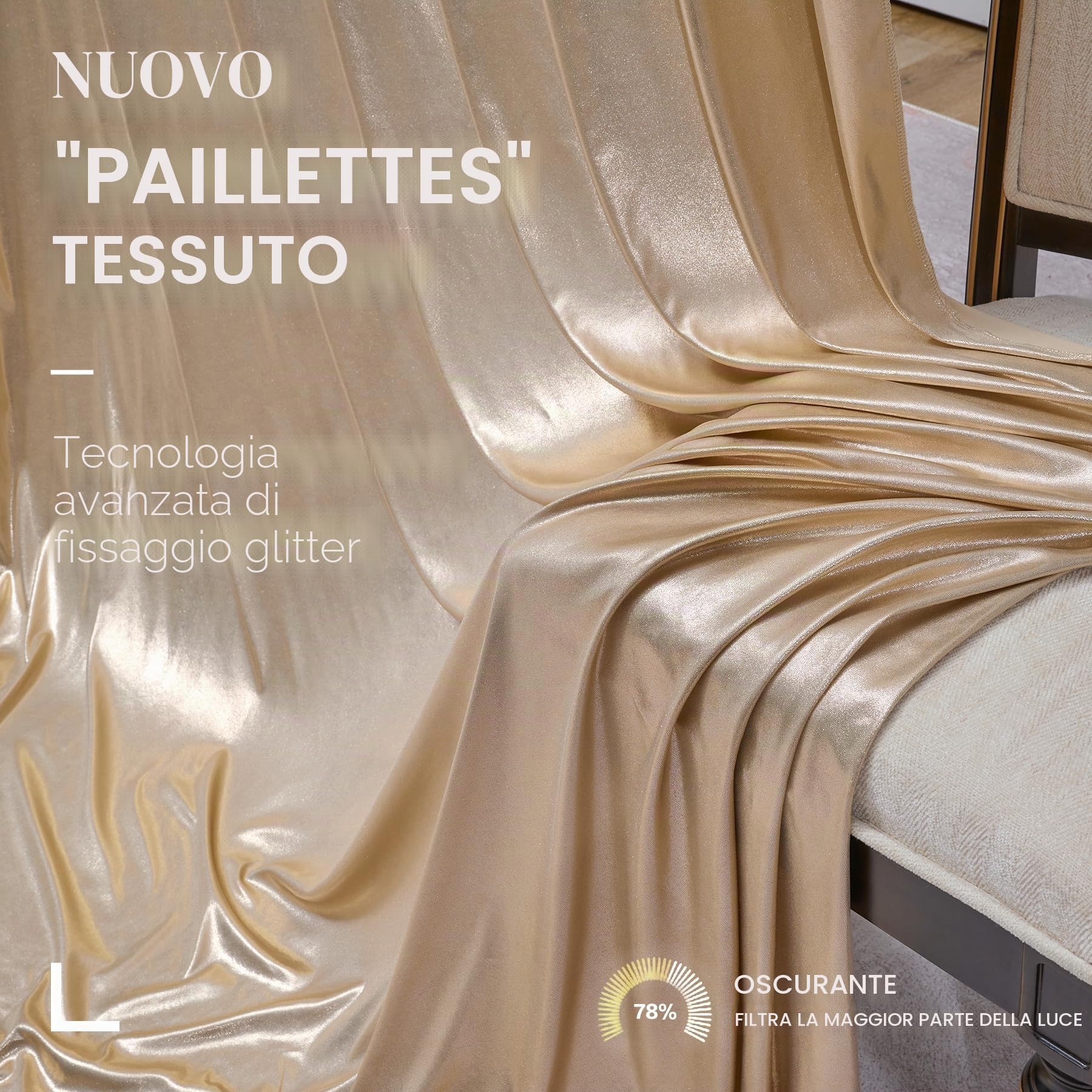 3 x 3 m, tenda con glitter champagne oro – 2 pezzi, 1,5 x 3 m, sfondo con paillettes senza pieghe, tende in tessuto decorativo luccicante per matrimoni, compleanni, servizi fotografici, festa di