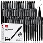 Deli Stylos en vrac, 50 Pack stylos à bille rétractables, 1.0MM Encre noire, écriture lisse, pas de saignement, poignée confortable pour la maison, Bureau & Utilisation scolaire