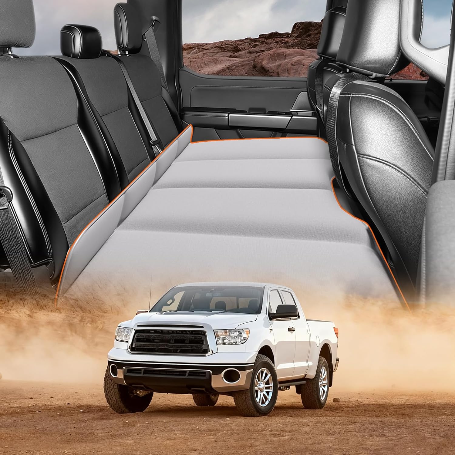 Car Bed Backseat For Toyota Tundra, Folding Mattress | Non Inflatable Truck Mattress, Easy To Clean Material With Convenient Storage Design, Inflation-Free Sleeping Platform, Car Camping Accessories