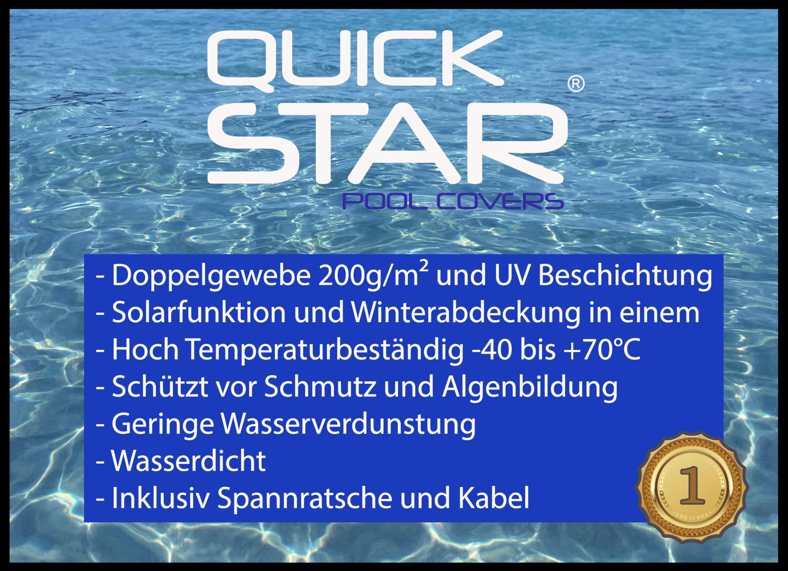 QUICK STAR Solarplane Pool Oval Planenmaß 700x440cm für Pools 625x360 cm Winterabdeckplane Poolabdeckung 200g/m³ Schwarz