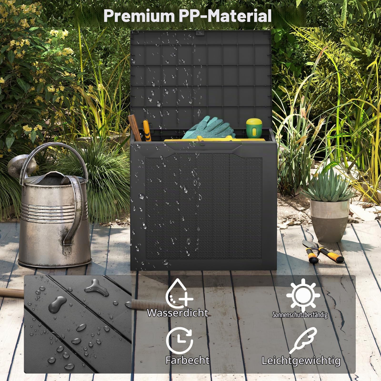 GIANTEX Auflagenbox 106L, Gartenbox mit abschließbarem Deckel, Kissenbox mit Stauraum, Outdoor Schrank, Aufbewahrungsbox Rattan-Optik für Garten, Terrasse und Pool (Schwarz)