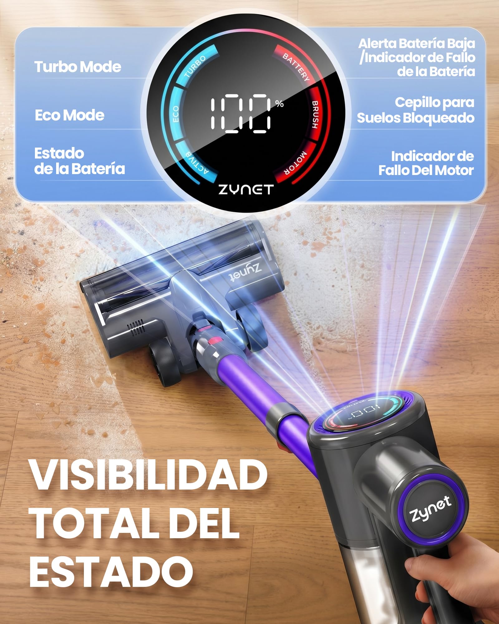 Aspiradora sin Cable Escoba S8 45KPA 500W Inalámbrica Motor Sin Escobillas hasta 40 Min para Pelo de Mascotas