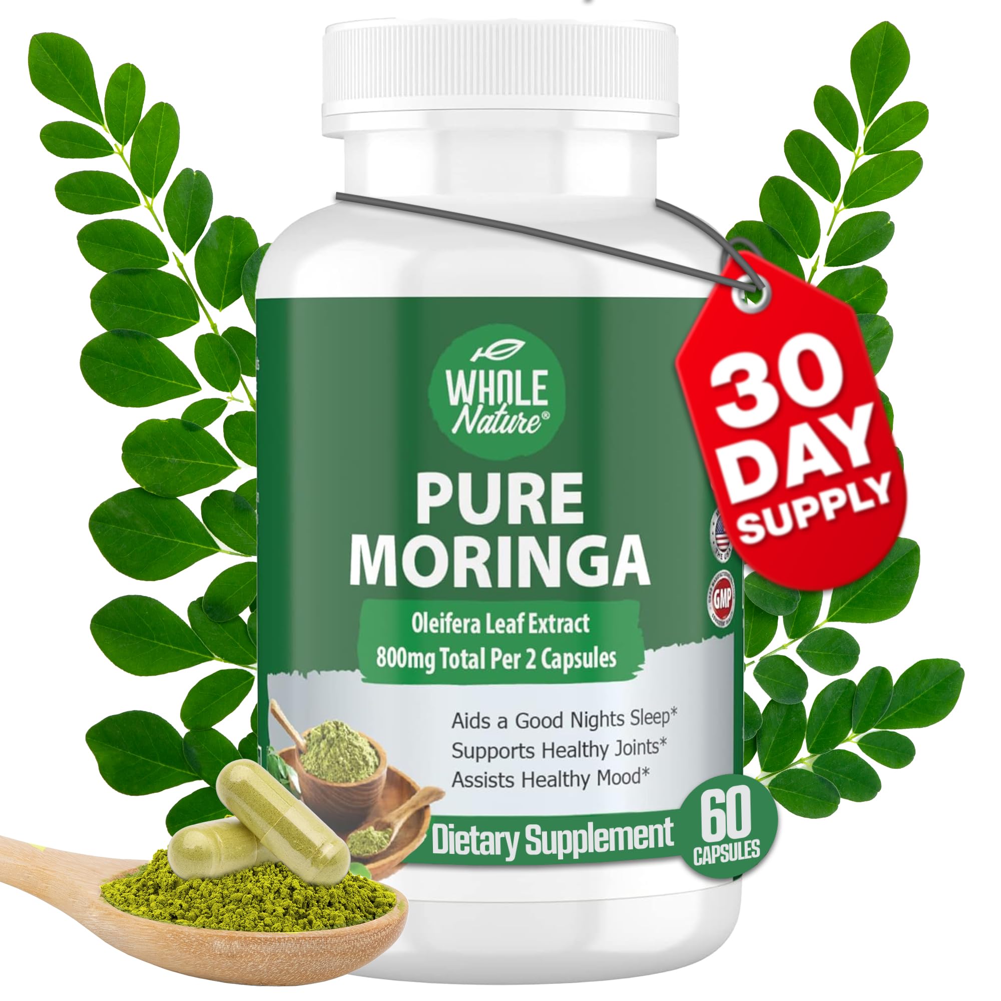 Moringa Capsules, 800mg Organic Moringa Oleifera Leaves Powder Superfood Greens Pure Moringa Pills is A Vegan, Non-GMO Energy Increase and Keep Healthy Supplement