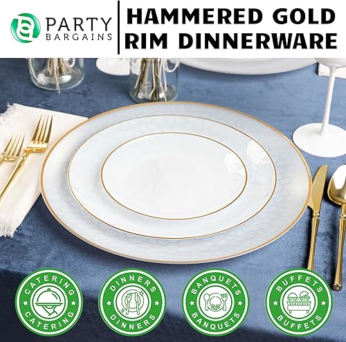 Miniatura 3 de PARTY BARGAINS Organic Collection - Platos llanos martillados de 10 pulgadas con borde dorado, color blanco transparente, paquete de 20 vajillas