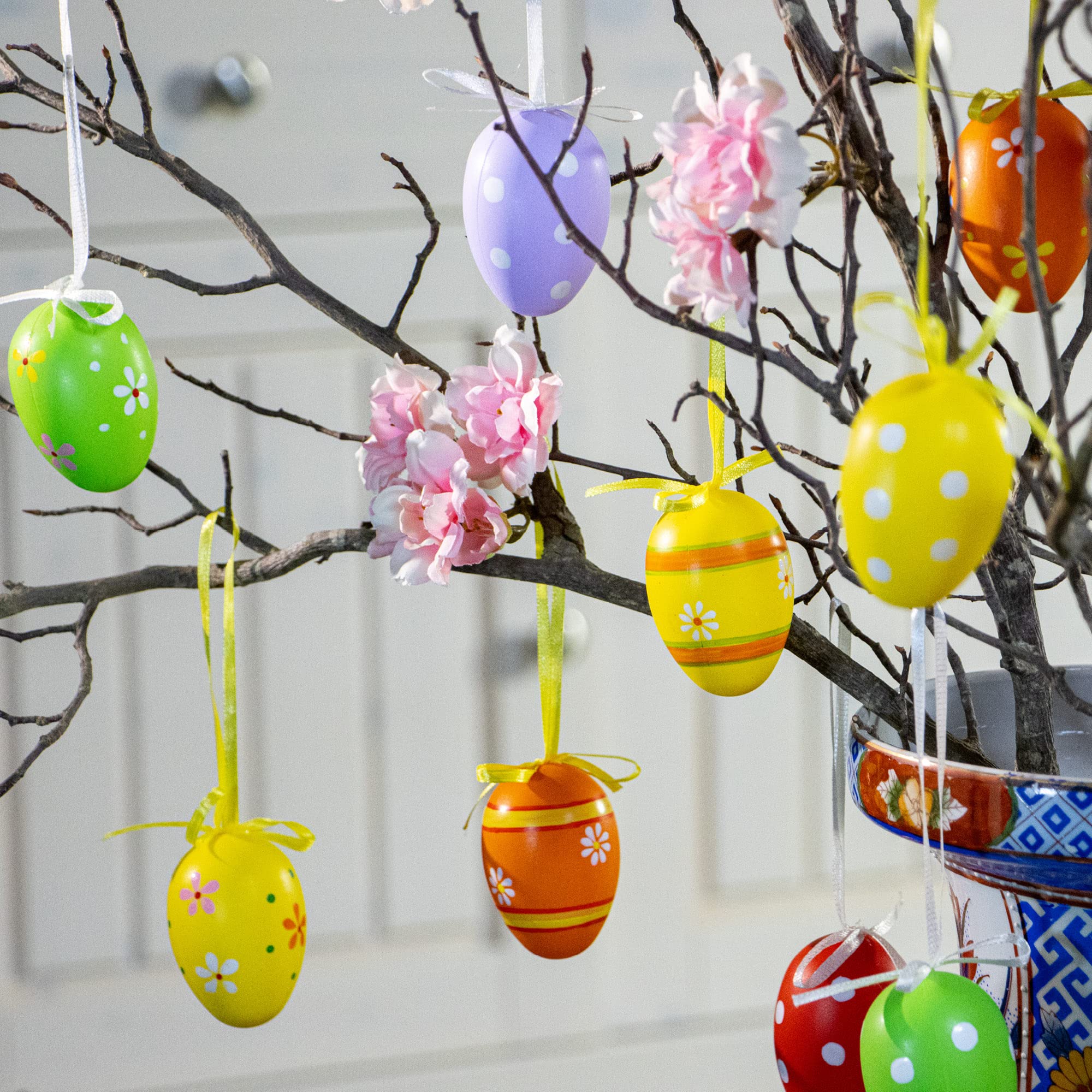 com-four® 36x Uova di Pasqua Dipinte a Mano da Appendere - Decorazioni Pasquali Color Pastello con Design Fantastico - Addobbi di Pasqua Decorative