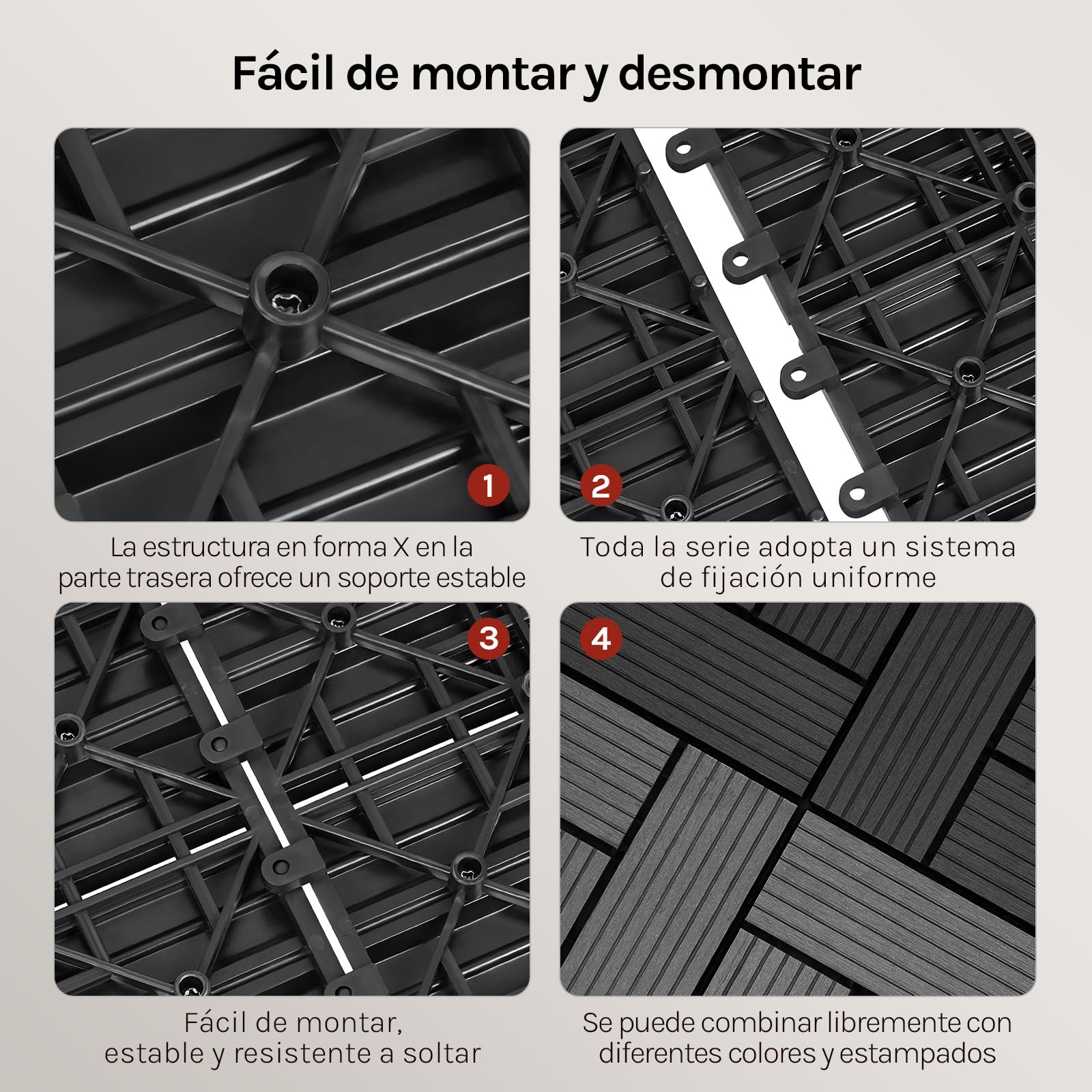 WOLTU 11 x Suelo de WPC Baldosas de Madera Exterior, Antracita