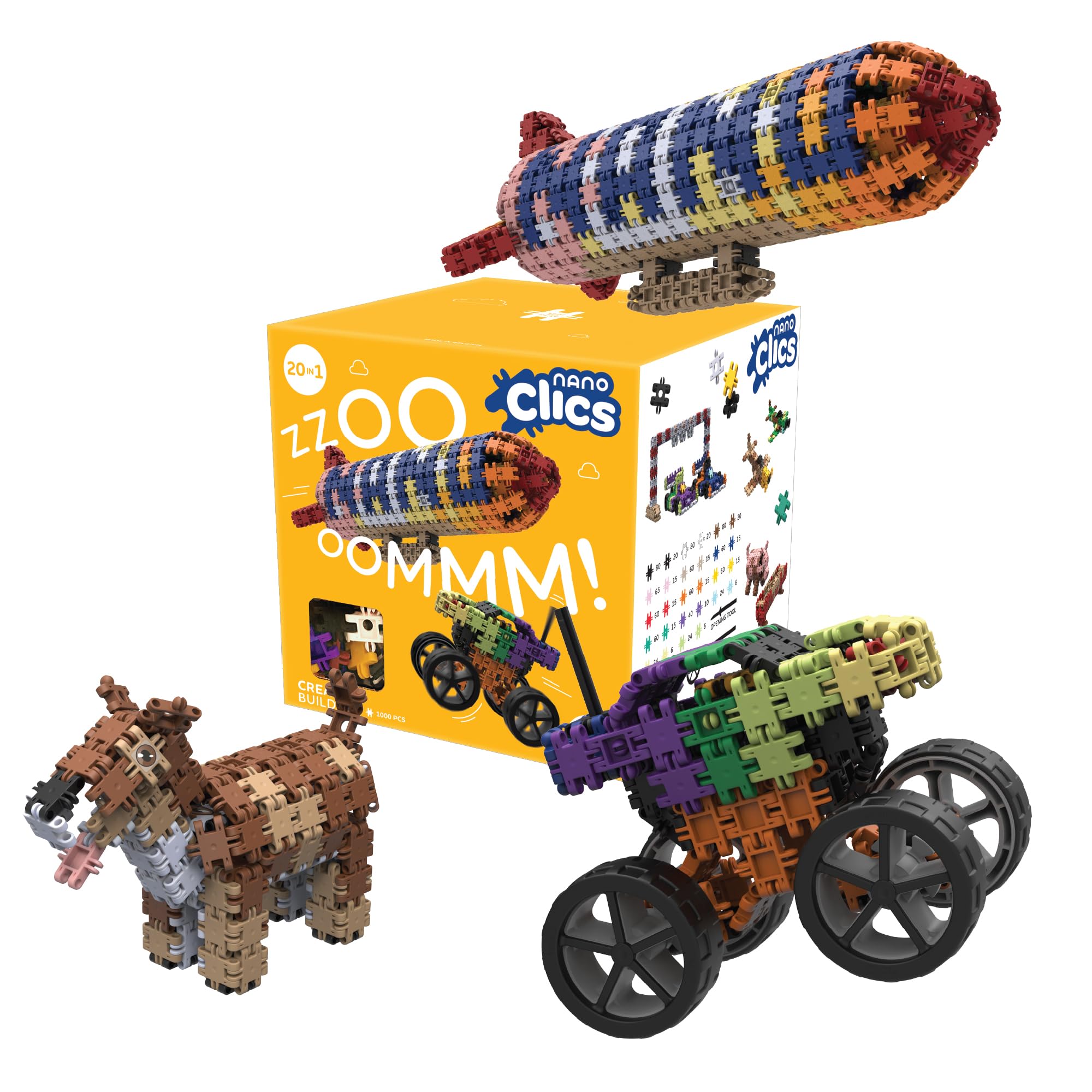 Clics Nano Creative Builders 1000, zabawka konstrukcyjna dla dzieci od 8 lat, kreatywna zabawka edukacyjna w zestawie 1000 elementów, klocki dla dziewcząt i chłopców, trwała zabawka