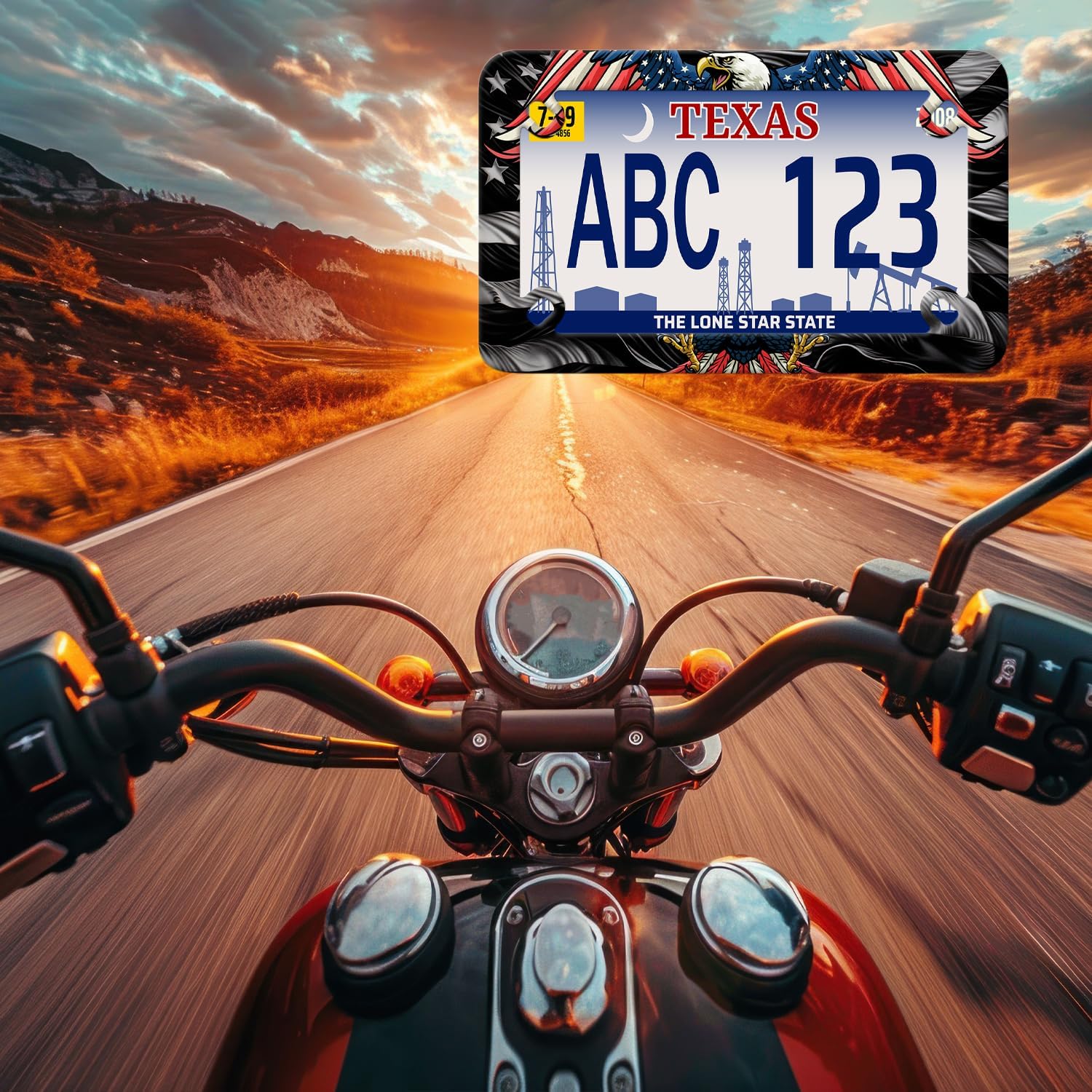 Motorcycle American Flag Eagle License Plate Frame Stainless Steel Patriotic Eagle Tag Holder 4 Holes Men Women Motorcycle Accessory with Screws Nuts Cap 7.7"x4.5"for Bike Motorcycle