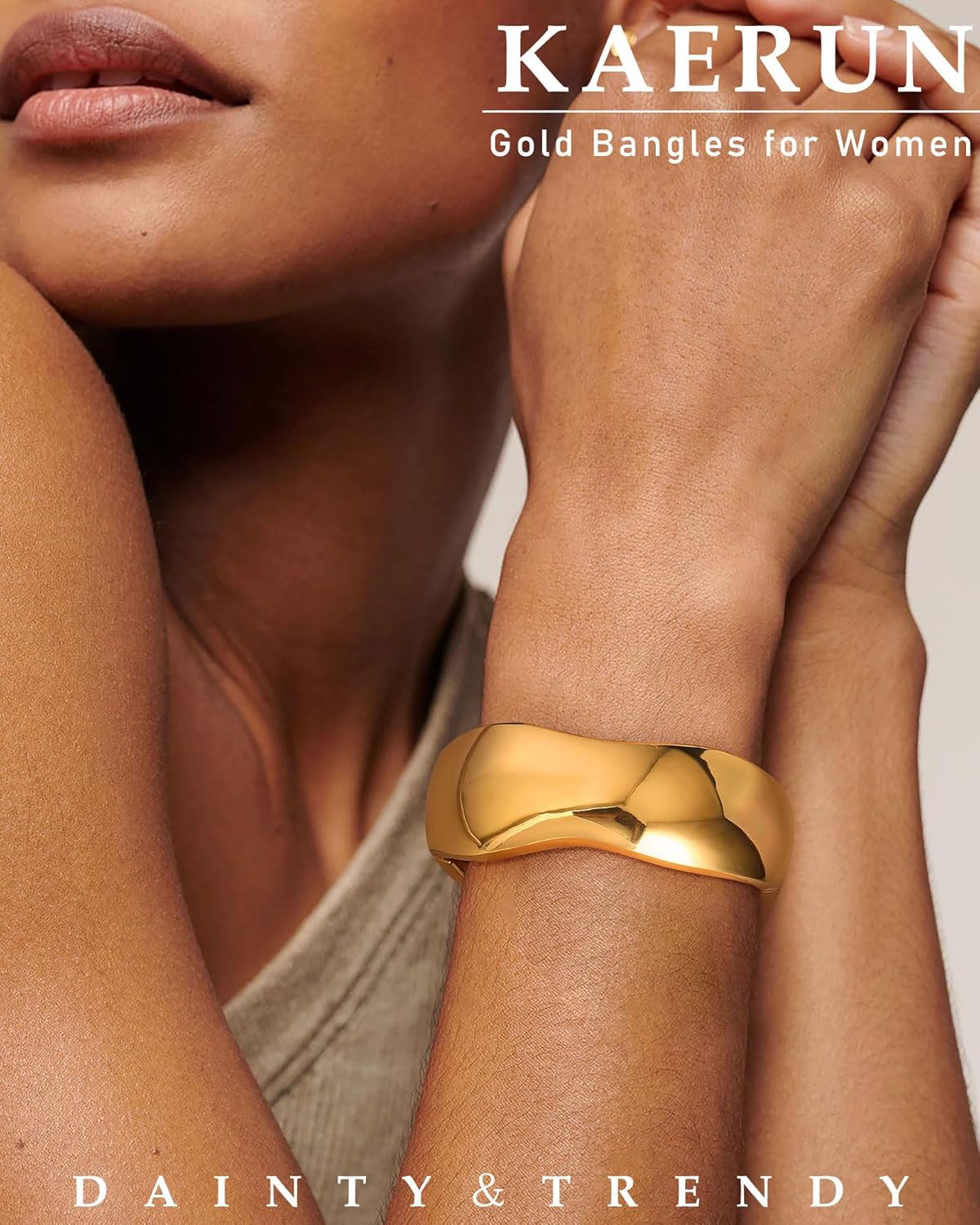 KAERUN Chunky Gold Bangle Bracelets for Women Trendy 14K Gold Plated Cuff Bracelets for Women Non Tarnish Statement Thick Twisted Hinged Open Wide Chunky Bangle Bracelets Fashion Jewelry Gifts - Image 2