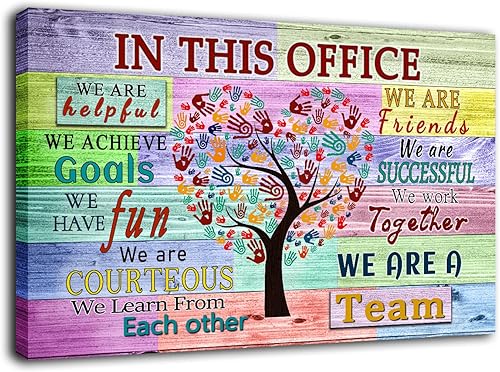 Miniatura 8 de WHAOMIOT Póster inspirador para pared, decoración de pared positiva de oficina, lienzo impreso con texto en inglés In This Office We Are A Team con