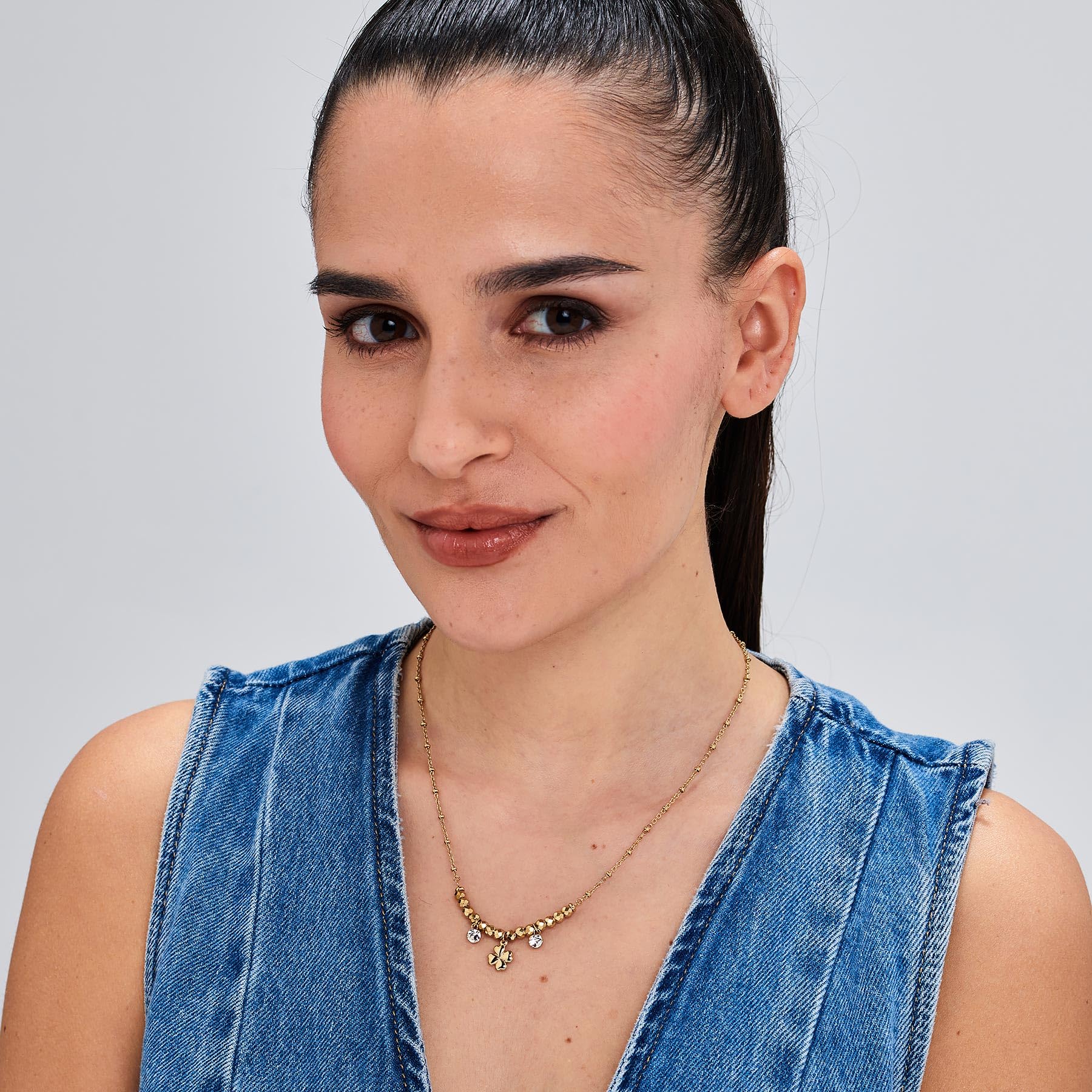 Brosway Collana Donna, Collana in Acciaio e Cristalli con Simbolo Quadrifoglio | Collezione Chakra - BHKN164