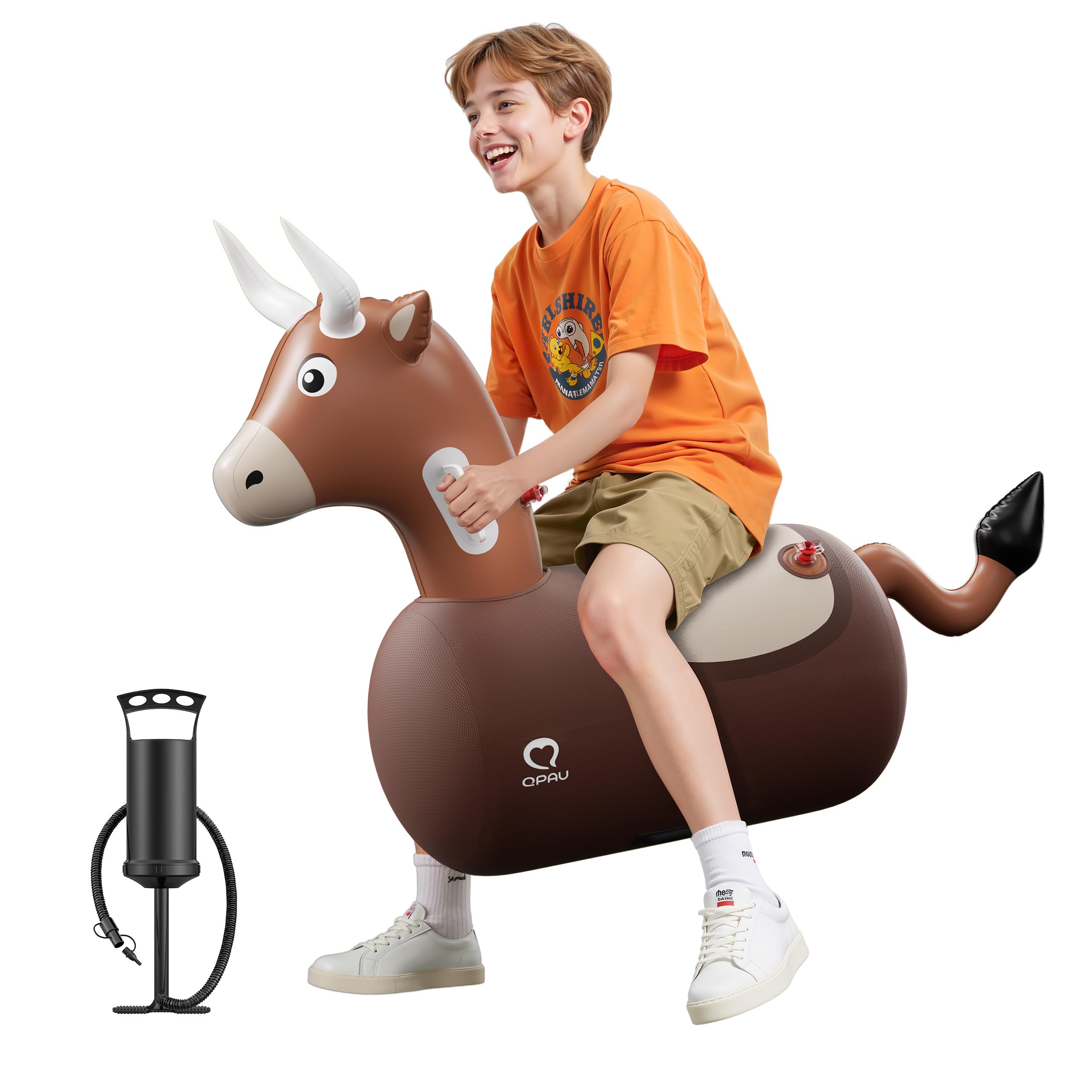 QPAU Toro Inflable Saltador Con Funda Y Bomba – Juguete De Montar Para Niños 5+ Y Adultos – Ideal Para Fiestas Vaqueras (100 Kg)