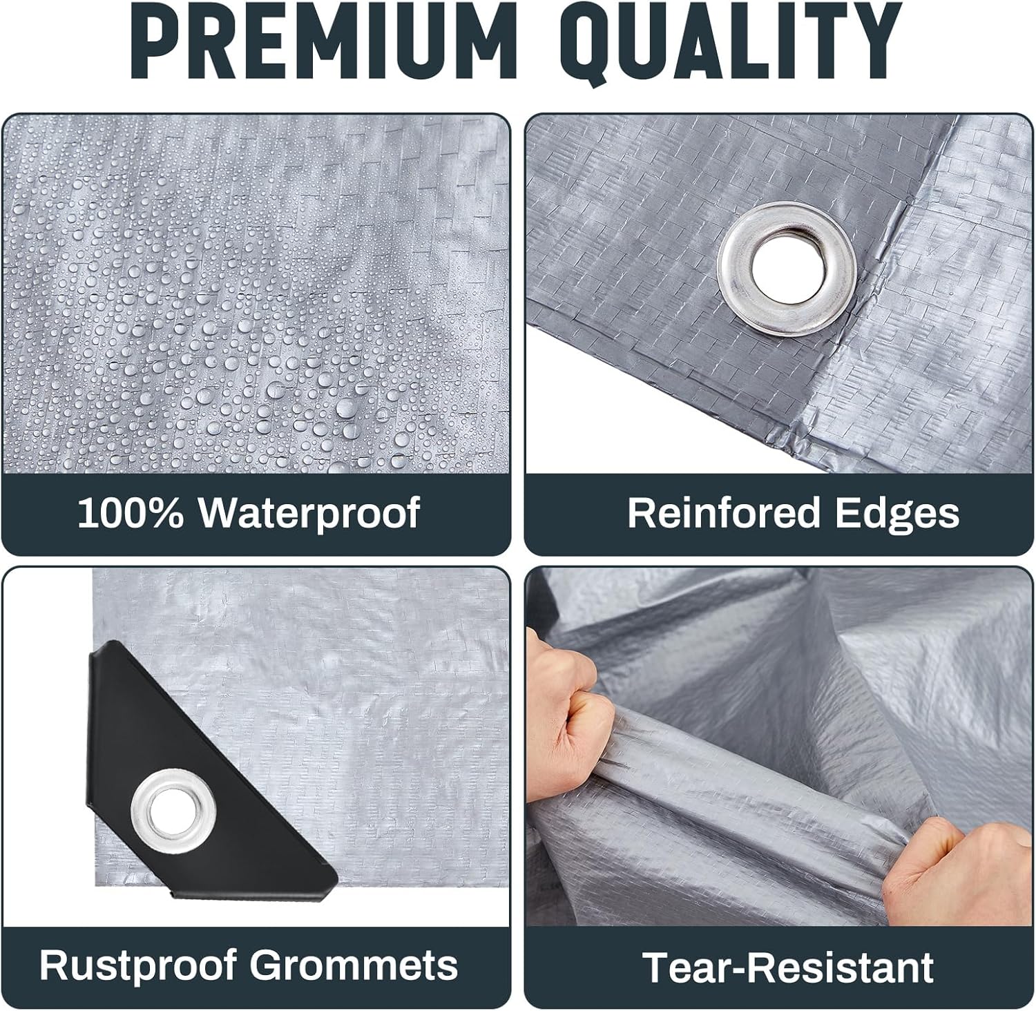 4 Pack 8 x 10 ft 5.5 Mil Large Tarps Heavy Duty Waterproof Tarp Multi Purpose Tent Cover for Home Boats Cars Camping Patio Furniture Roof Emergency Rain Protective Cover, Silver