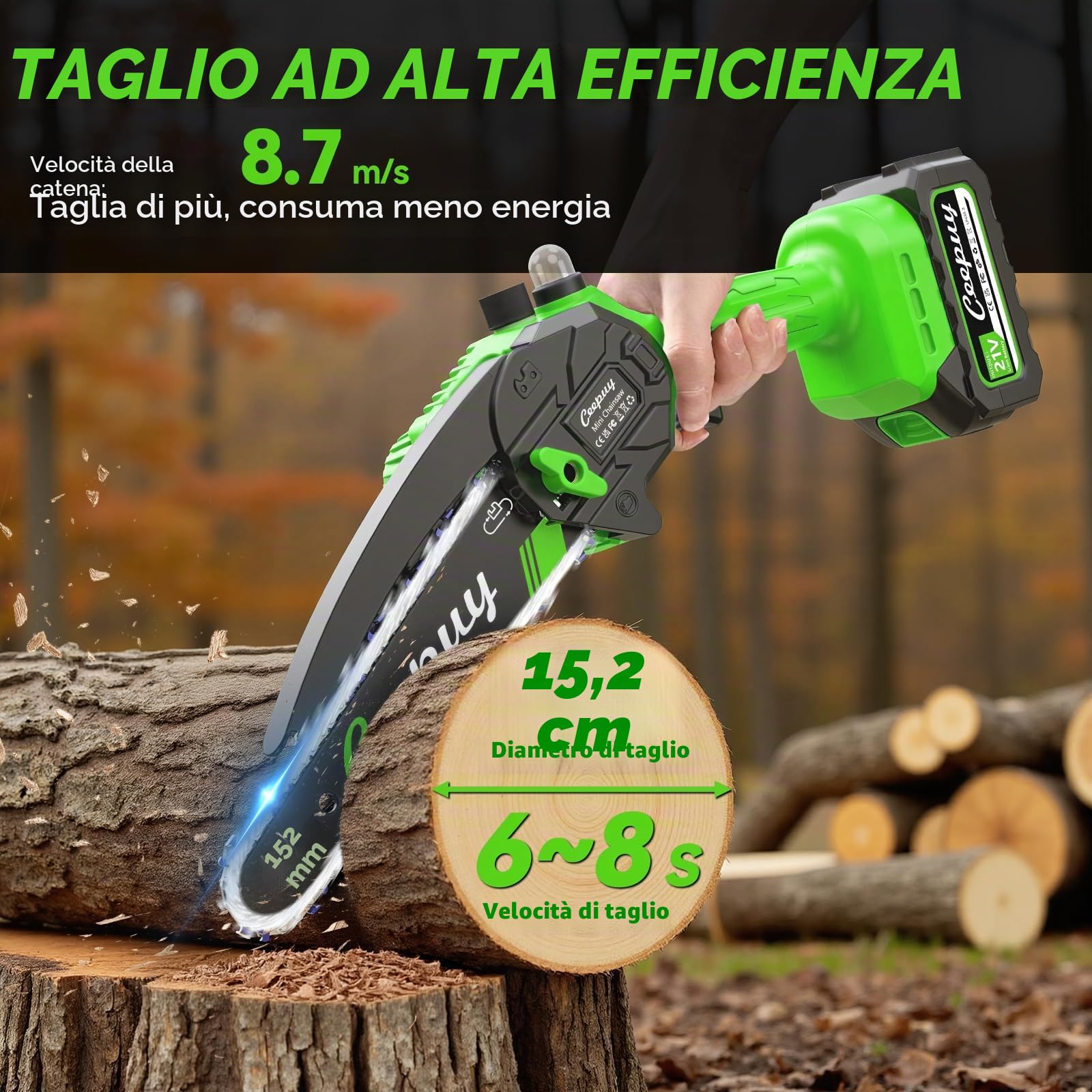 CEEPUY 6 Pollici Mini Motosega a Batteria per Potatura 2 x 4000 mAh, 880W Sega Elettrica per Potatura con Pompetta Olio, Motosega Elettrica a Batteria per Taglio Del Legno Giardini