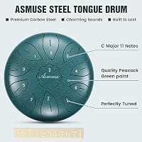 Asmuse Tongue Drum 10" - 11 Hangú C-Dúr Acél Handpan Dob Meditációhoz, Jógához - Pávatollkék Színben, Utazótáskával 3