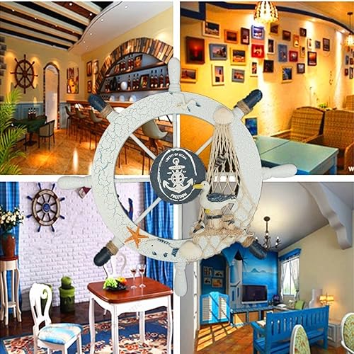 Miniatura 4 de rosenice Barco Rueda de madera náutica barco rueda pared decoración azul oscuro