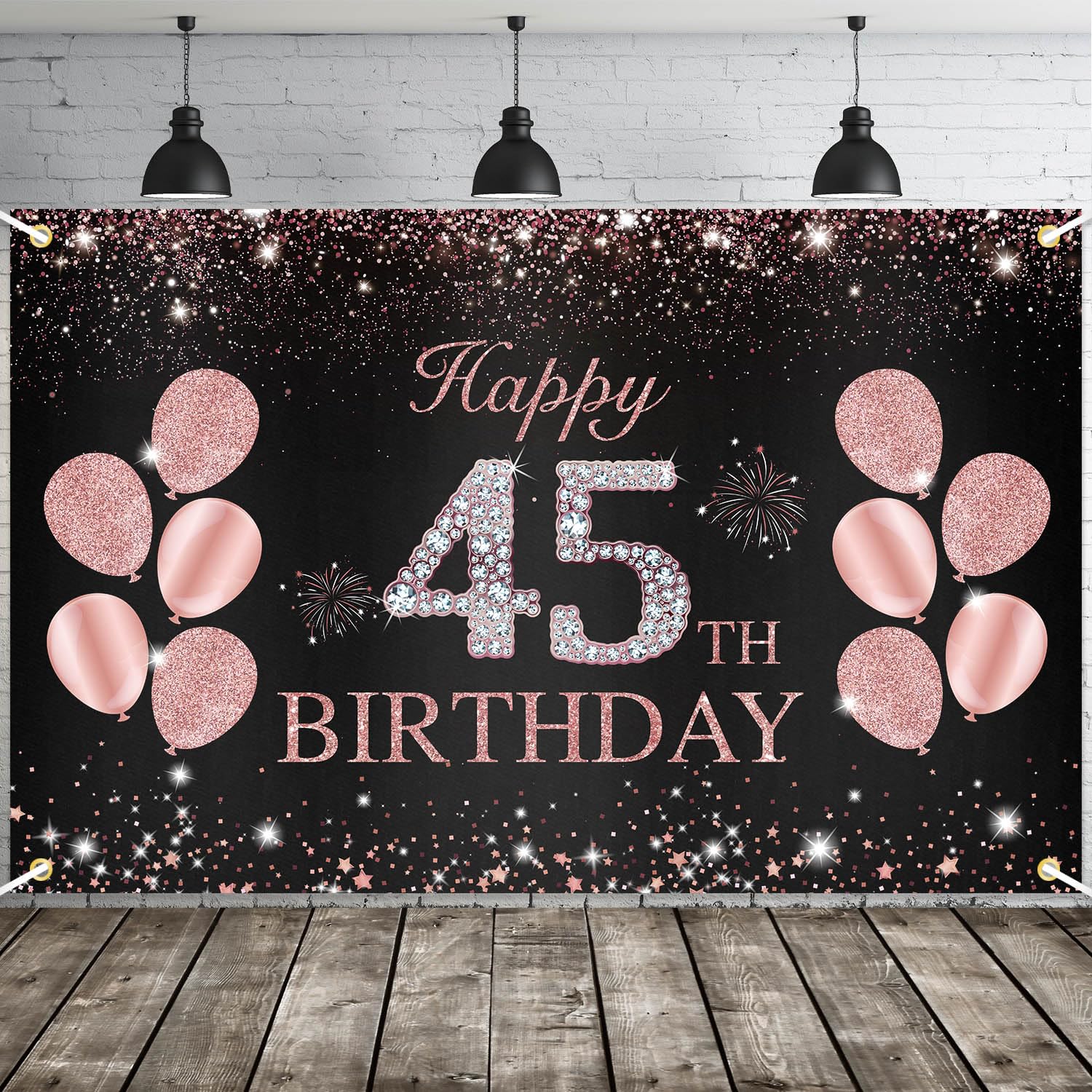 JOYKY Happy 45th Birthday Banner, Rose Gold 45th Birthday Party Decorations for Women Her, 45 Year Old Birthday Supplies Backdrop Décor, 5.9 X 3.8 Fts