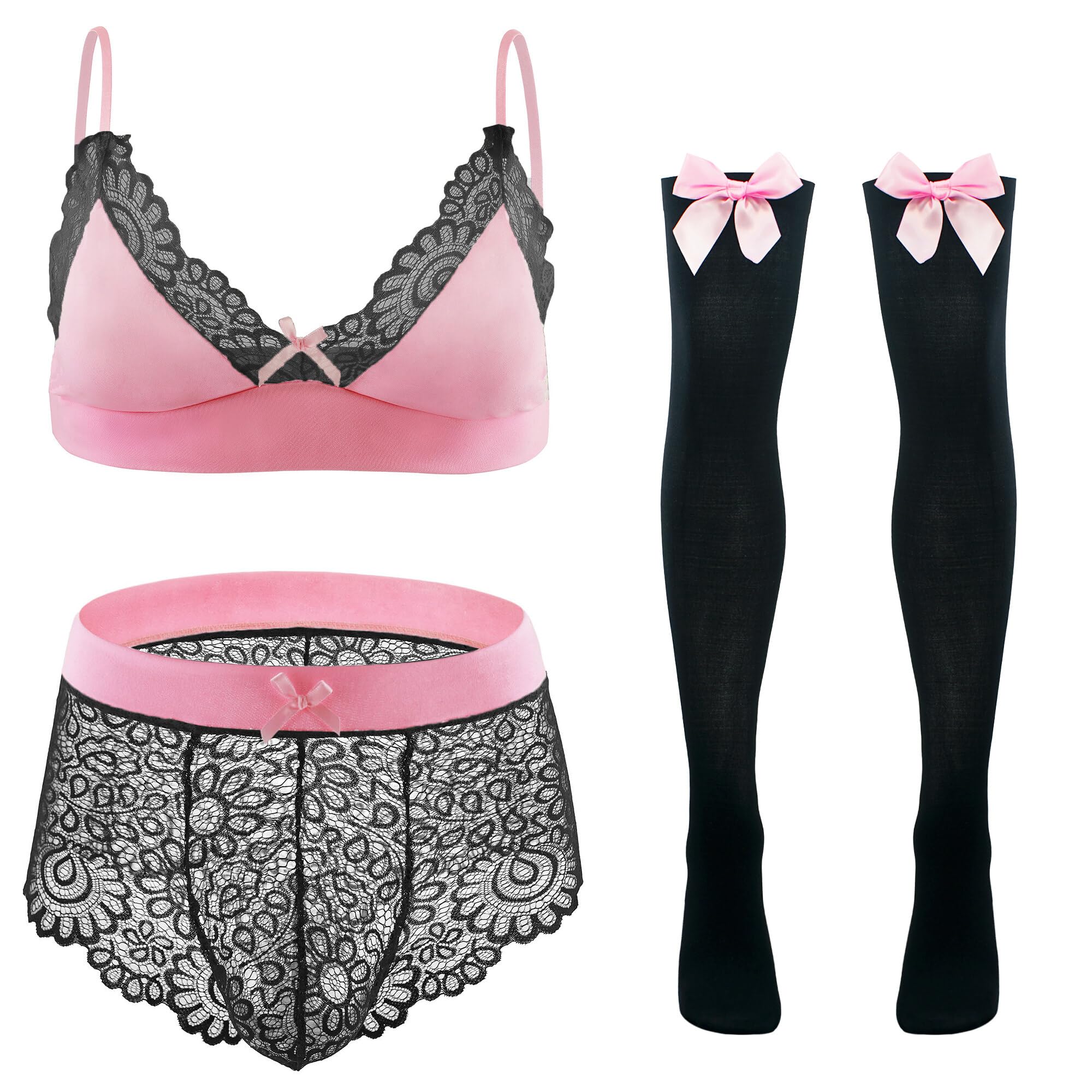 Men Sexy Lingerie Set Bra and Thong Set Pink Men's Sissy Lingerie Underwear Set Role Play