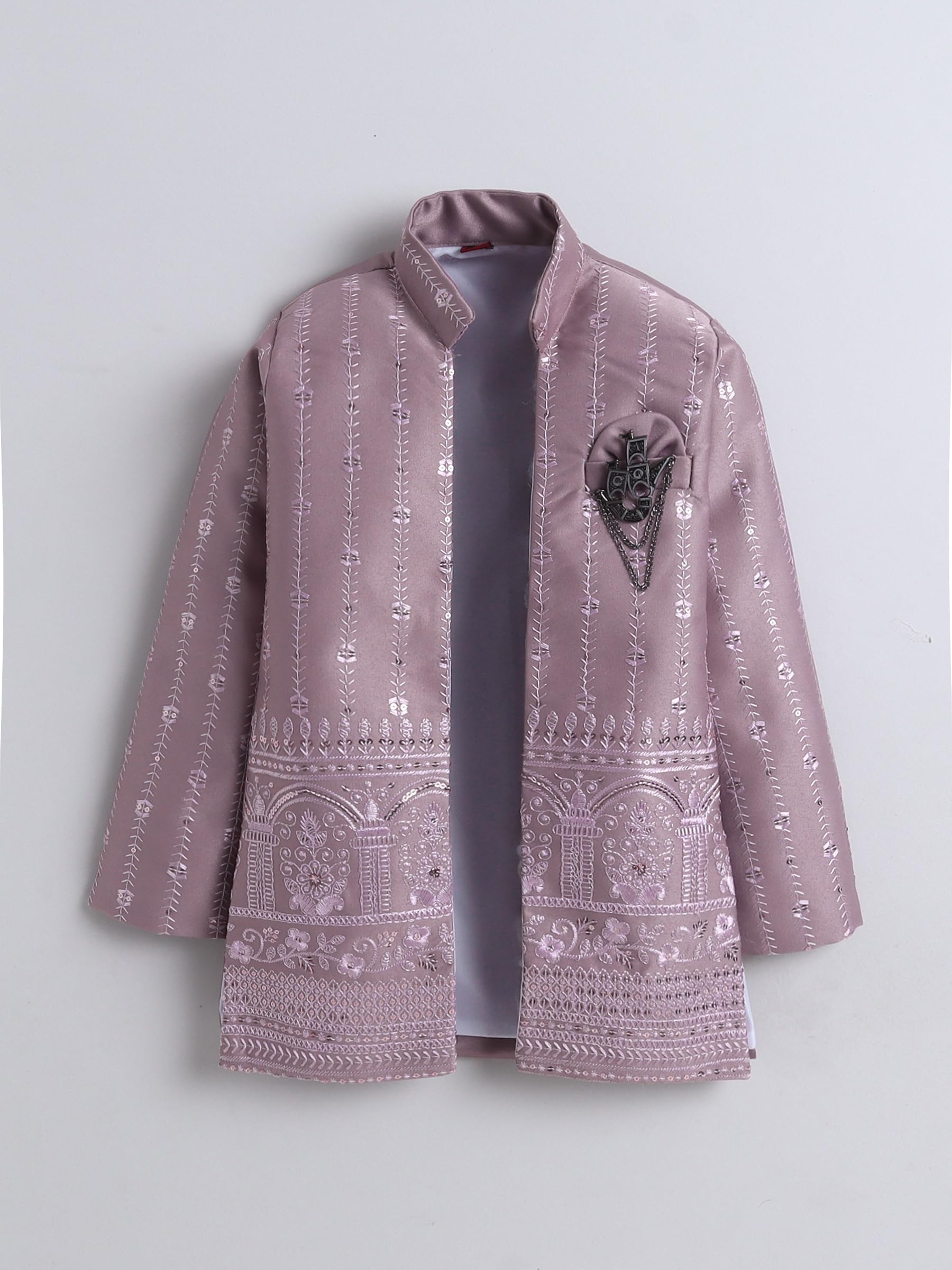 FOURFOLDS Boys Sequins Embellished Embroidered Sherwani Set- Mauve 2
