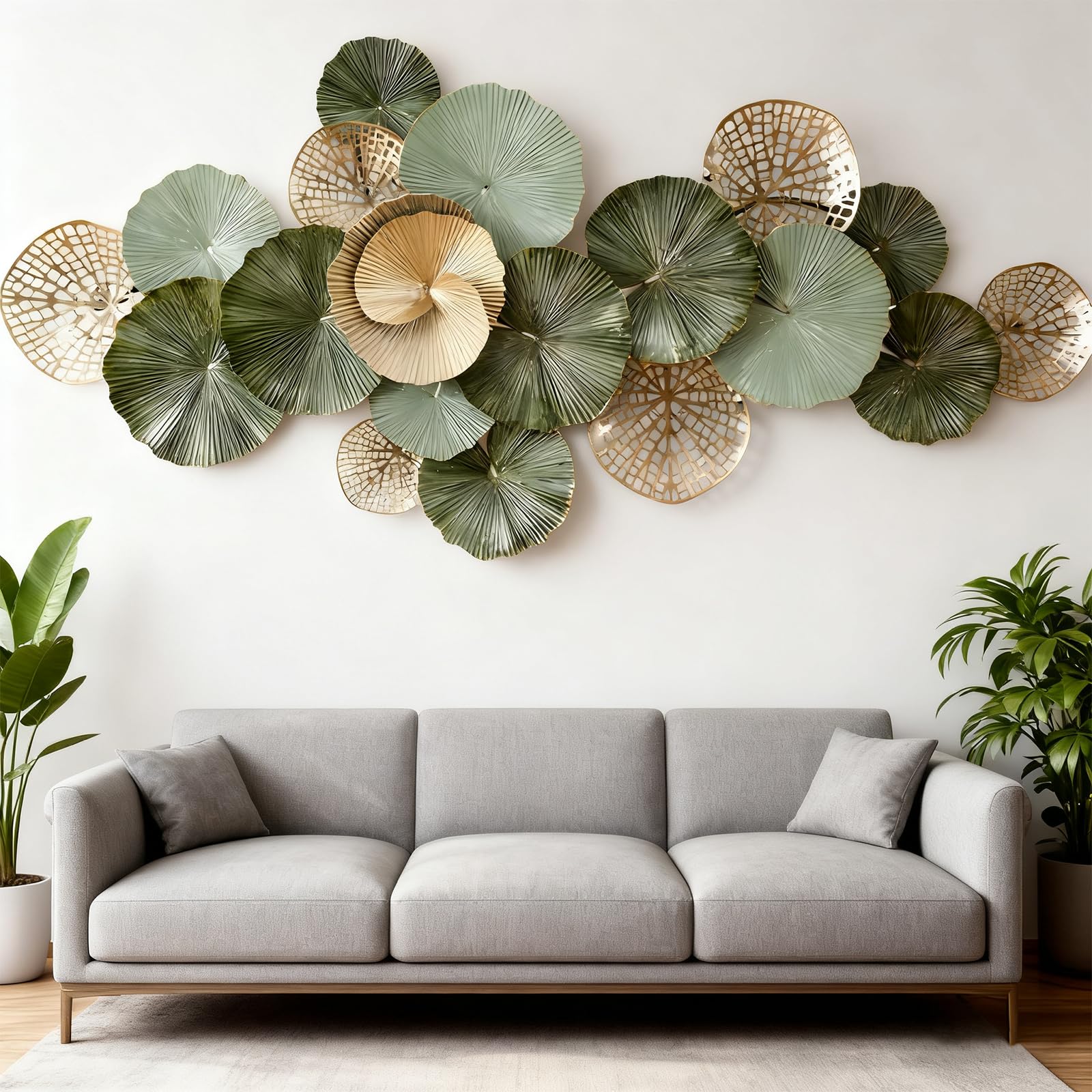 Blissio 3D Wanddeko Wohnzimmer aus Metall,Lotusblatt Design,130 x 64 cm