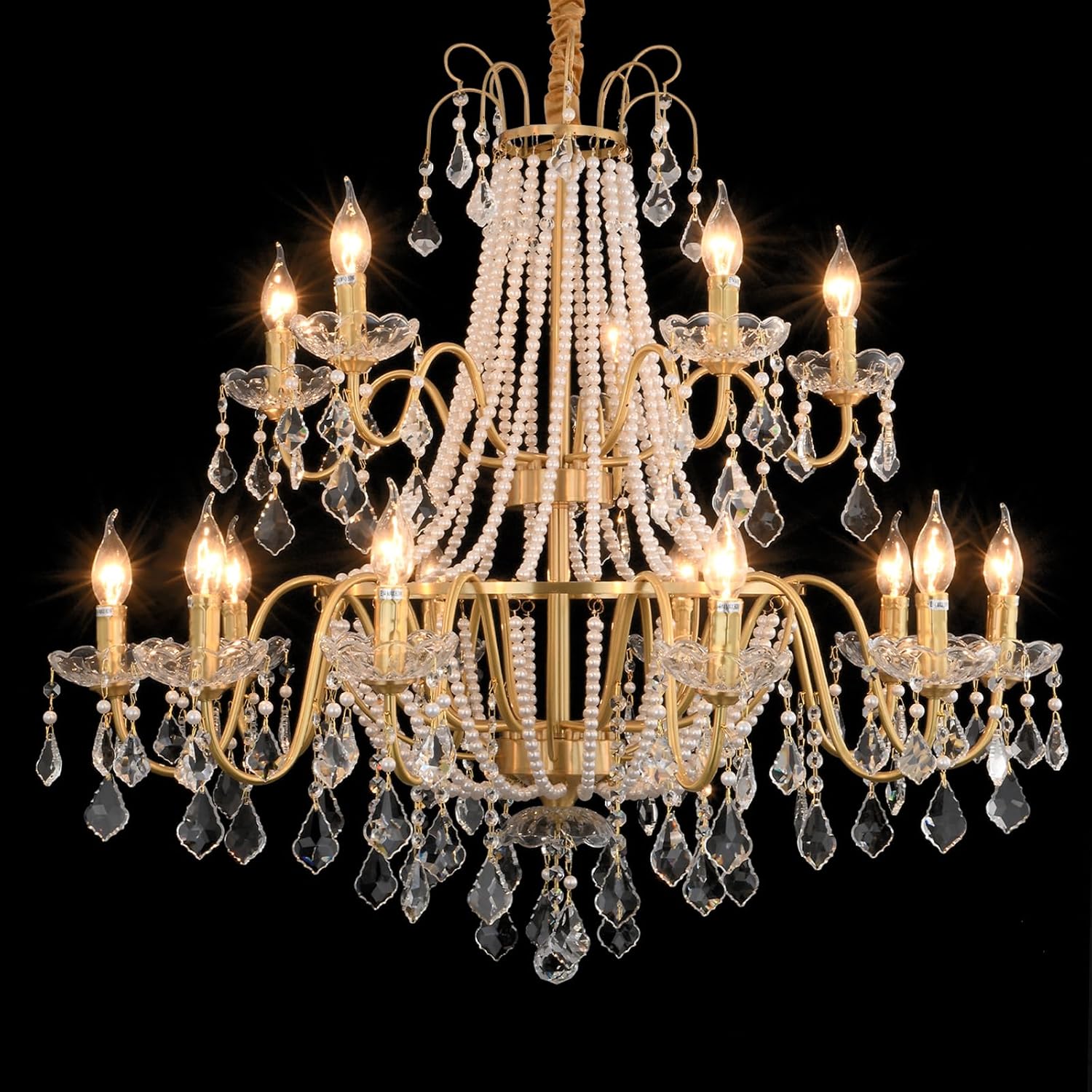 40" Gold Crystal Chandeliers,Gold Brushed Brass Chandelier for High Ceiling Living Room Dining Room Staircase Hallway Entryway Foyer(15-Light, Bulb Included)