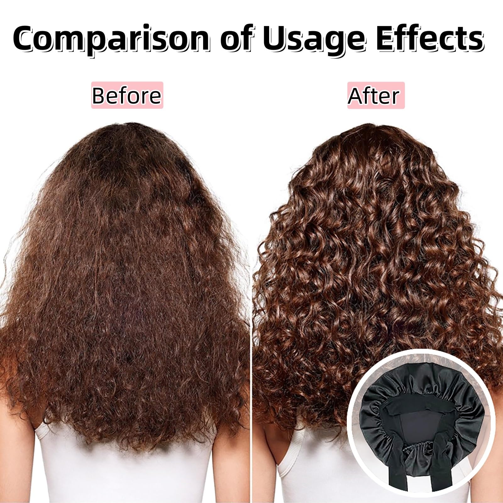 ANGELEMM Silk Hair Bonnet for Sleeping, Black Satin Bonnet for Curly Hair Soft Breathable Satin Sleep 𝙎𝙞𝙡𝙠 𝘽𝙤𝙣𝙣𝙚𝙩 with Tie - Image 4