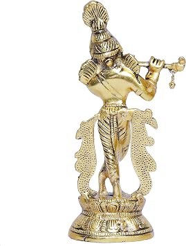 KridayKraft Lord Krishna Metal Statue,Krishna Murti Playing Flute for Temple Pooja,Decor Your Home,Office & Gift Your Relatives,Showpiece Figurines,Religious Idol,Gift Article...