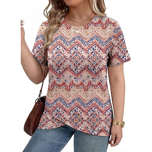 Eytino Womens Plus Size Tops Crewneck Short Sleeve Tunic Shirts for Leggings Summer Business Work Blouse Tee(1X-4X)