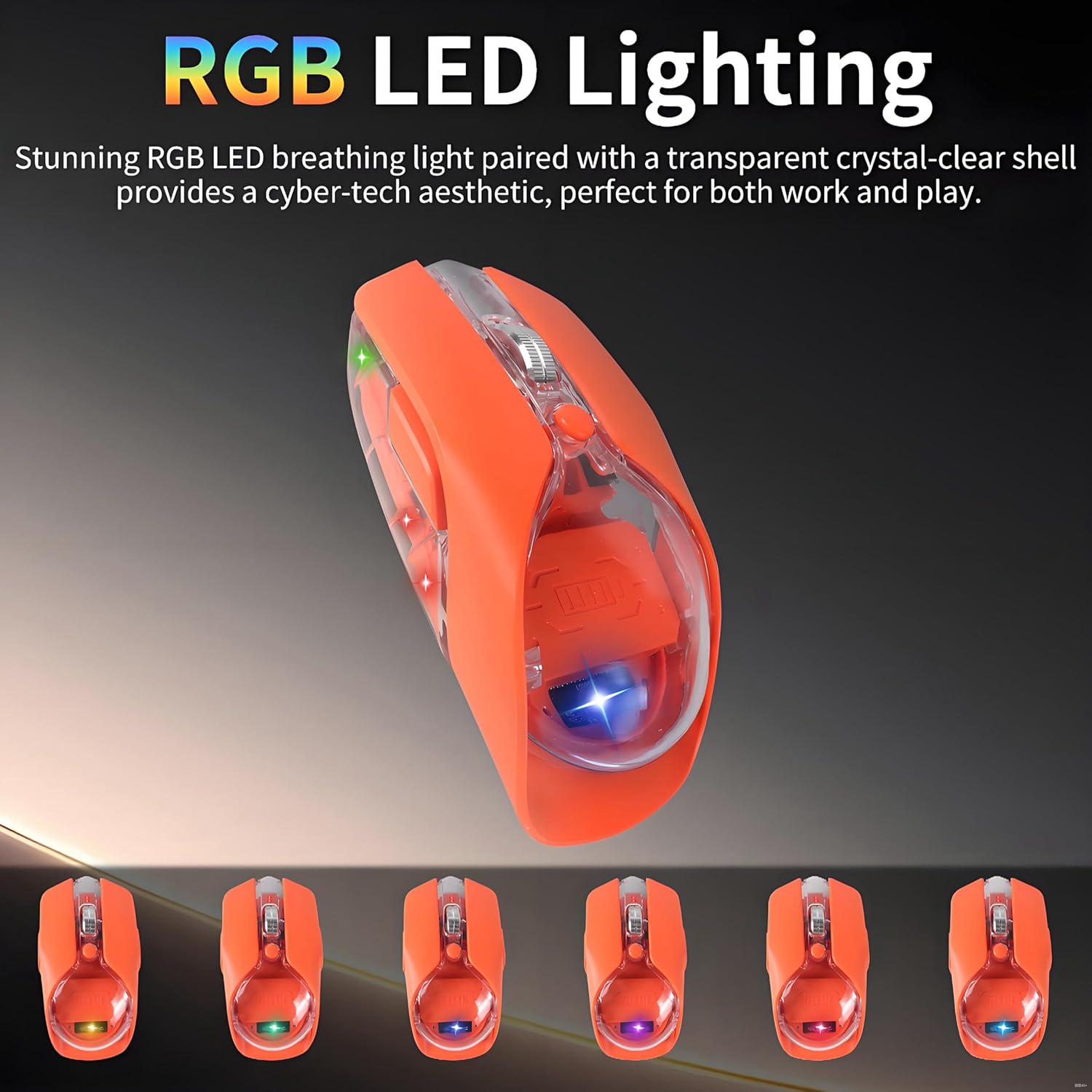 Wireless Mouse-3 Modes: 2.4G, Bluetooth & USB-C Wired, Silent, RGB, Type-C Rechargeable,Battery Display, Magnetic Shell, Ideal for Gaming & Office Use, Compatible with Laptops & MacBooks (Orange)