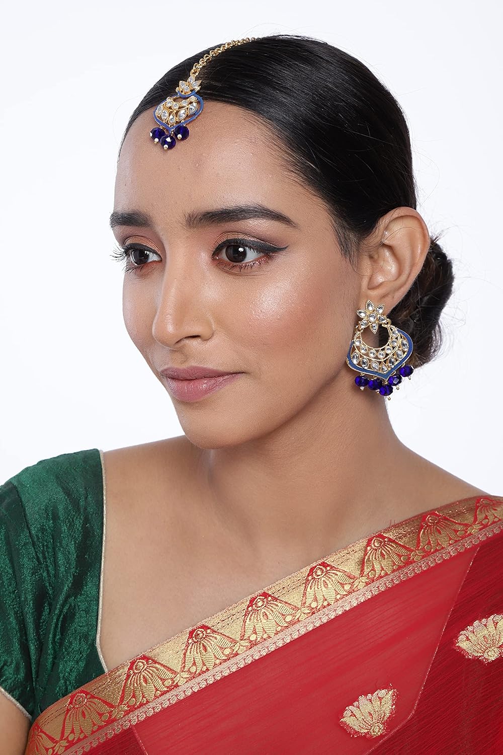 Aheli Kundan Pearl Studded Earring & Maang Tikka Set Bharatanatyam jewellery set Gift for Women
