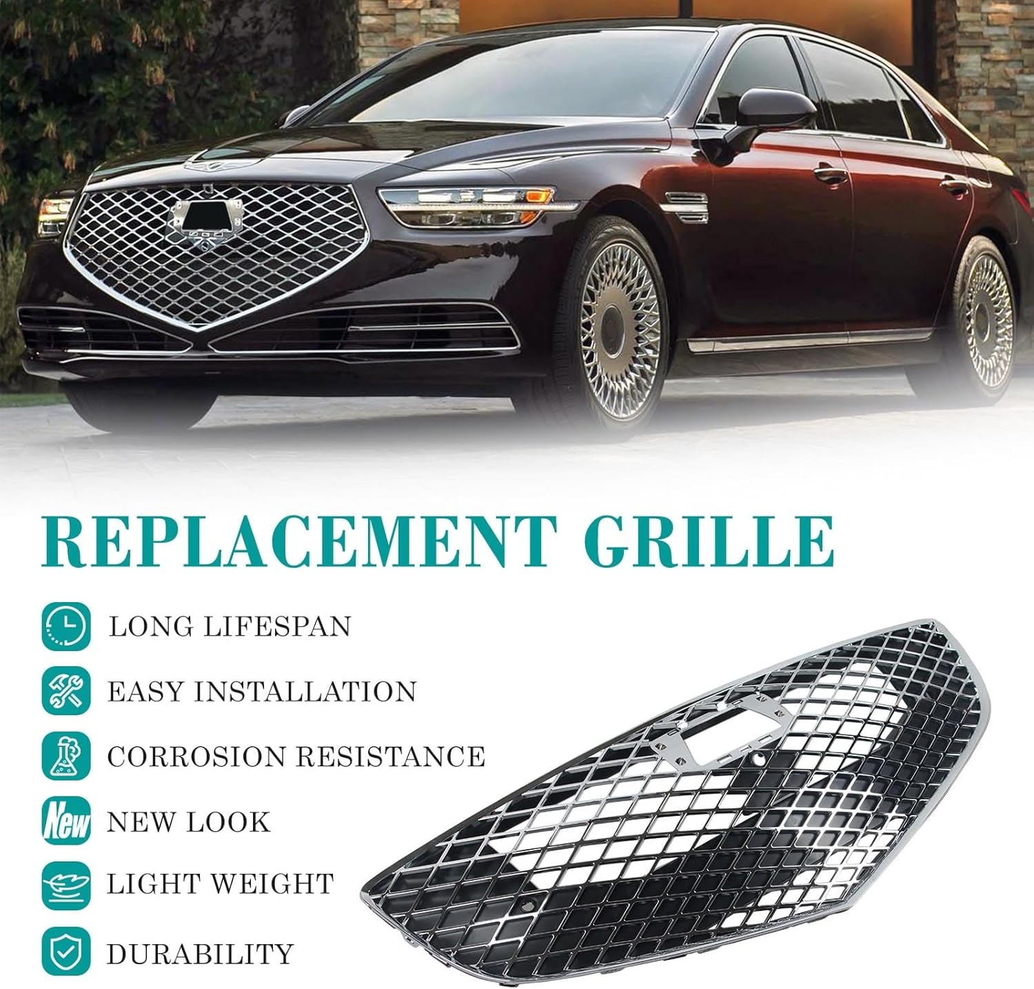 Auto Front Grille, Car Front Grill, Compatible with GENESIS G80 2021-2023 With Camera Hole,OE Number: 86350T1150