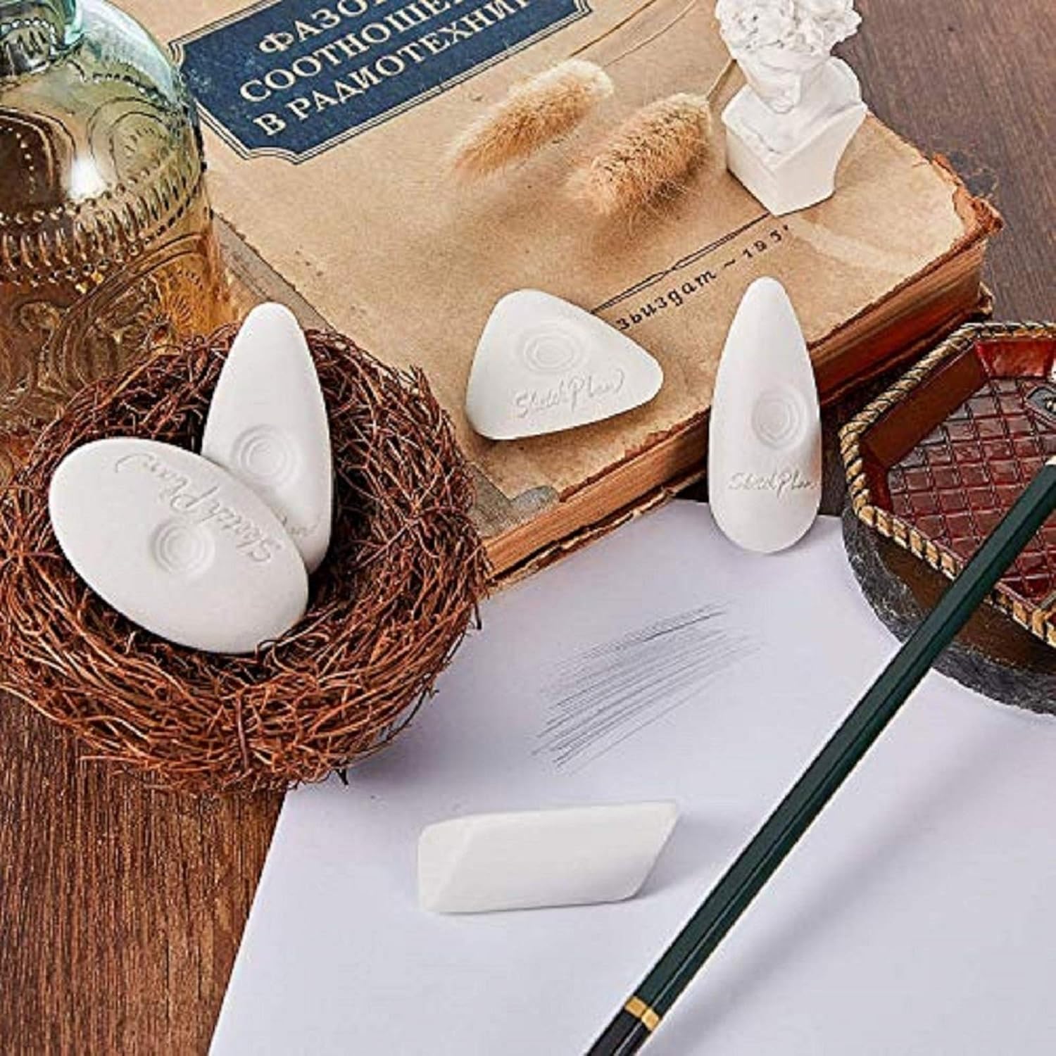 Magicdo Cube Erasers with Grip, Different Shapes Vinyl Eraser for Drawing, Sketch, Writing, Large Size, White, Pack of 4 : Office Products