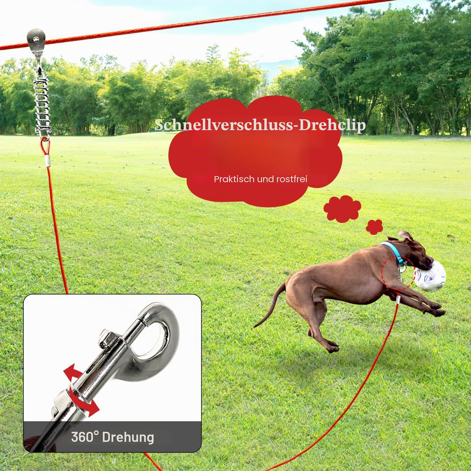 Hundeauslauf für draußen, 30 m Langer Hundeläufer für den Hof mit 4,5 m langem Zugkabel, robuste Hundeleine für große Hunde, Trolley-System, Zipline für Hunde, 56,7 kg