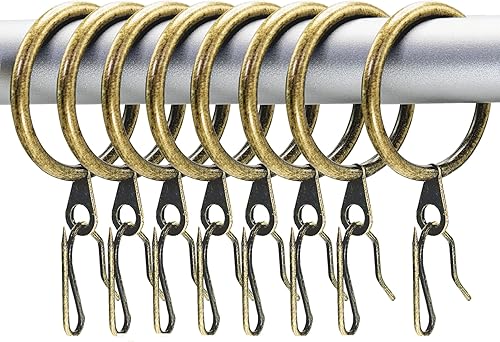 32 anillos de metal para cortinas y 32 ganchos de metal para cortina de cortina de ventana, puerta de ducha, 1.181 in de diámetro interno (bronce)