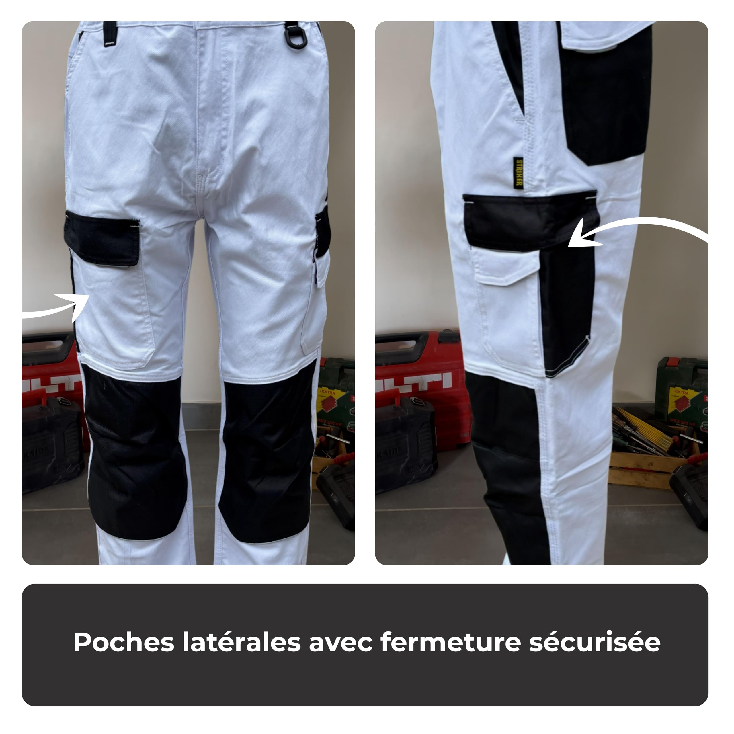 STRIKER - Pantalon de Travail Multi-Poches Blanc Homme | Gamme Expert | Stretch/Élastique & Renforcé | Tailles S à 2XL | ST-2553