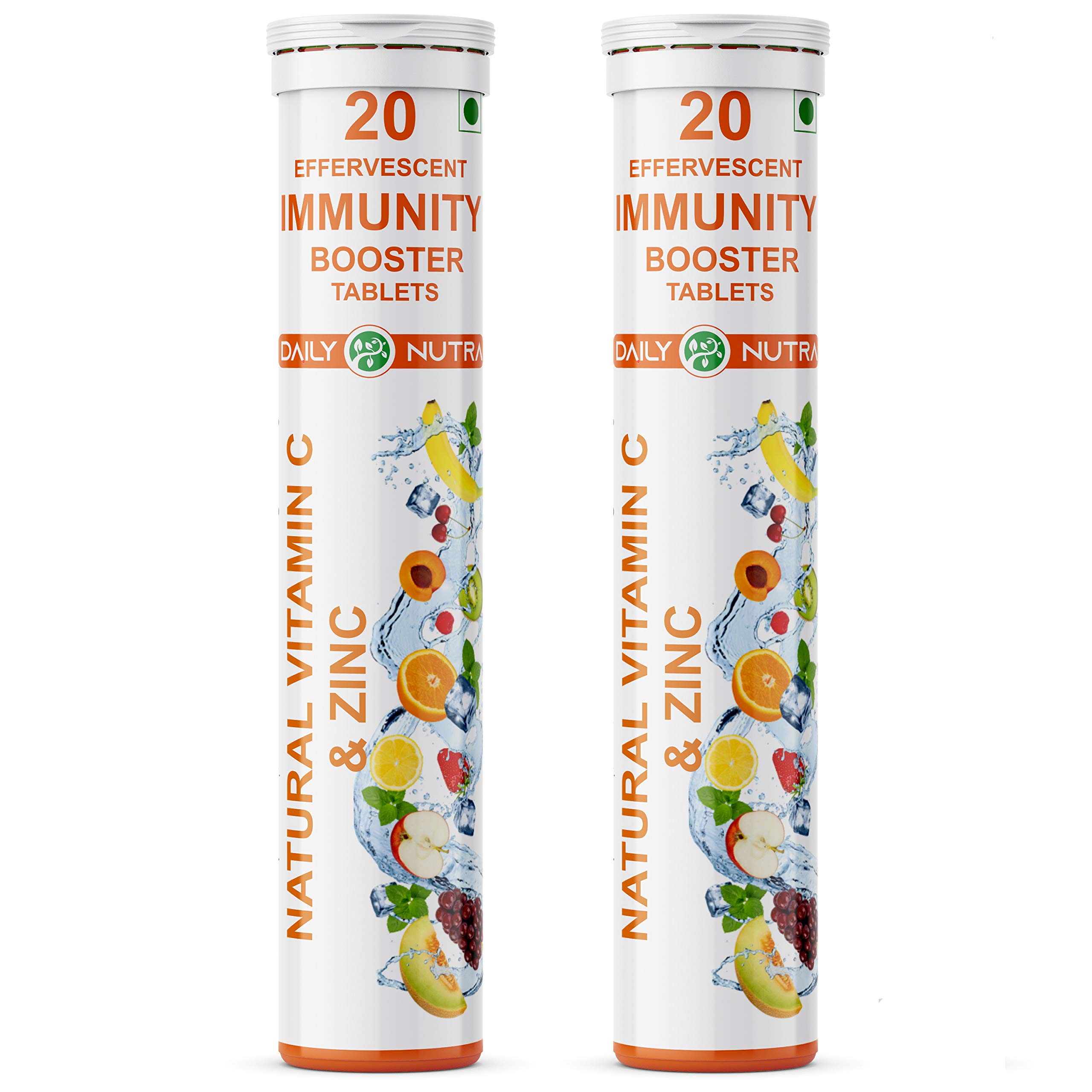 DAILY NUTRA Vitamin C & Zinc Supplement Made with Natural Amla Extract For Powerful Antioxidant, Skin care and Immunity, Orange Flavour - 40 Effervescent Tablets