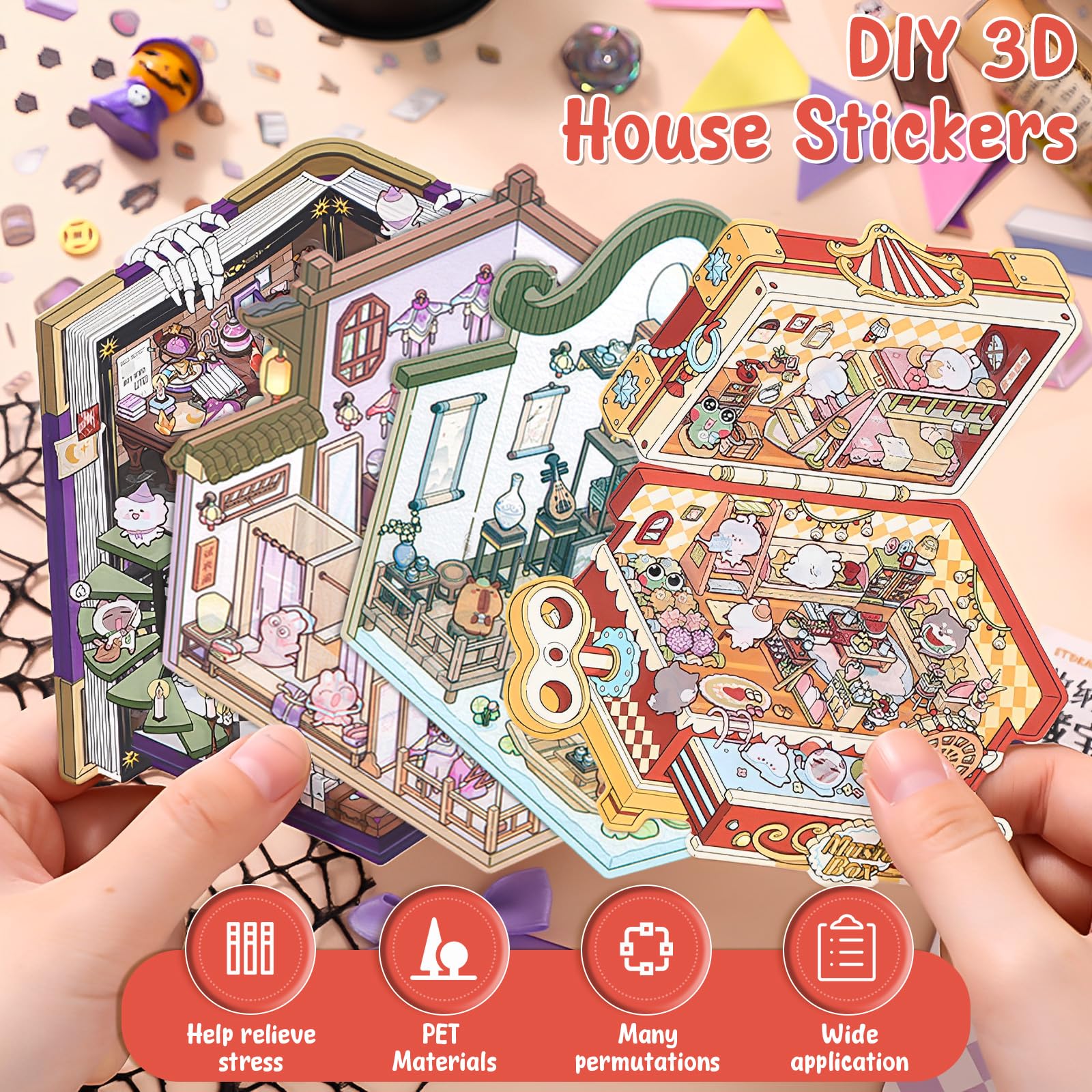 3D Sticker House Set DIY - 20 Szenen, Mit 2 Pinzetten, Für Erwachsene & Kinder