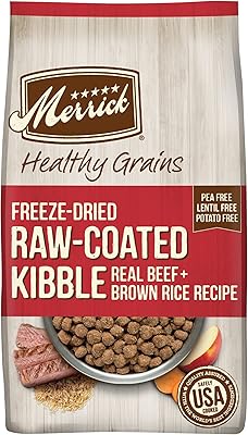 Merrick Healthy Grains Freeze Dried Raw Coated Kibble Dry Dog Food Real Beef and Brown Rice Recipe - 22 lb Bag