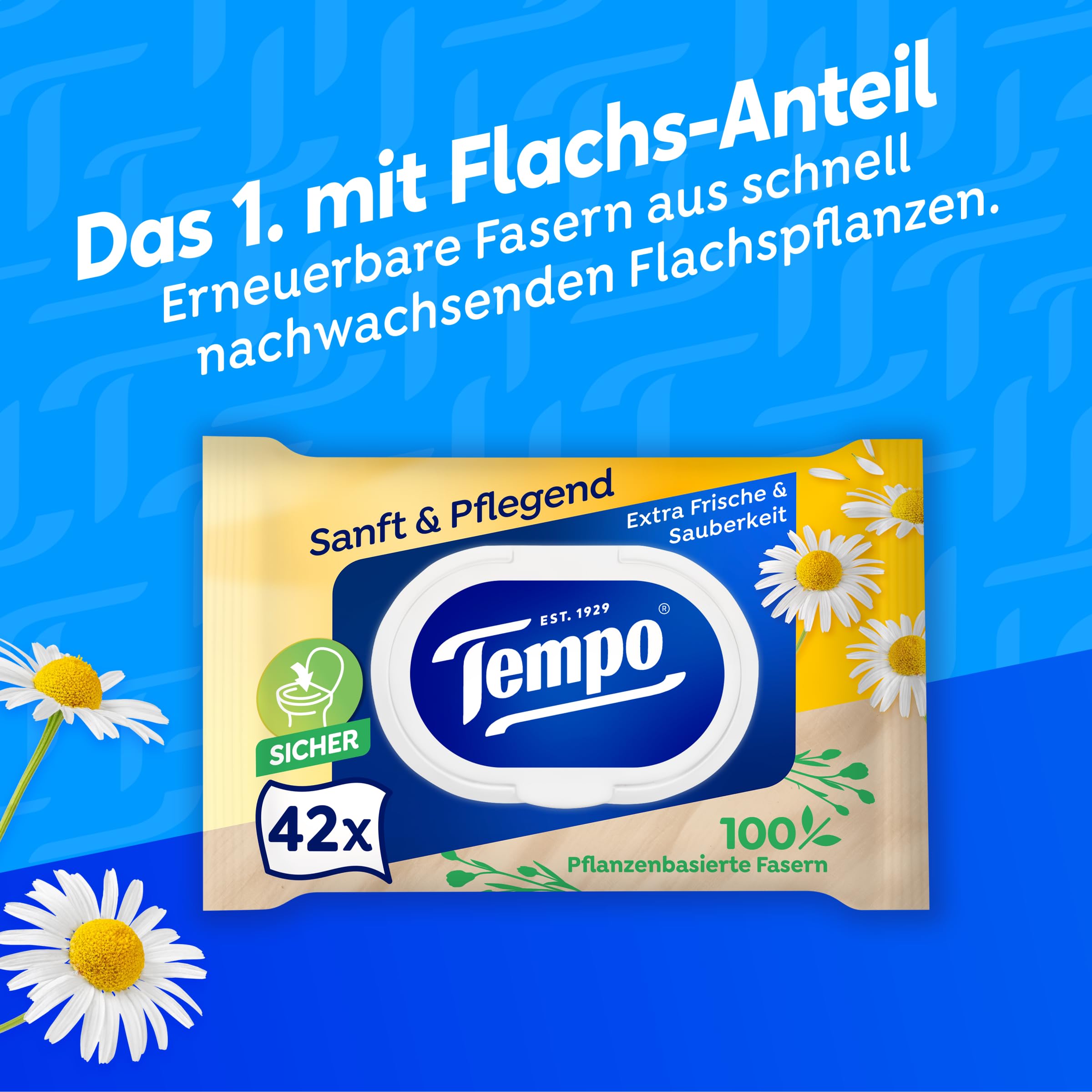 Tempo Feuchte Toilettentücher "Sanft & Pflegend" - Megapack - 16 Packungen mit je 42 Tüchern - Duo Packs - mit natürlicher Kamille - Toilettenpapier, dermatologisch getestet & pH-hautneutral