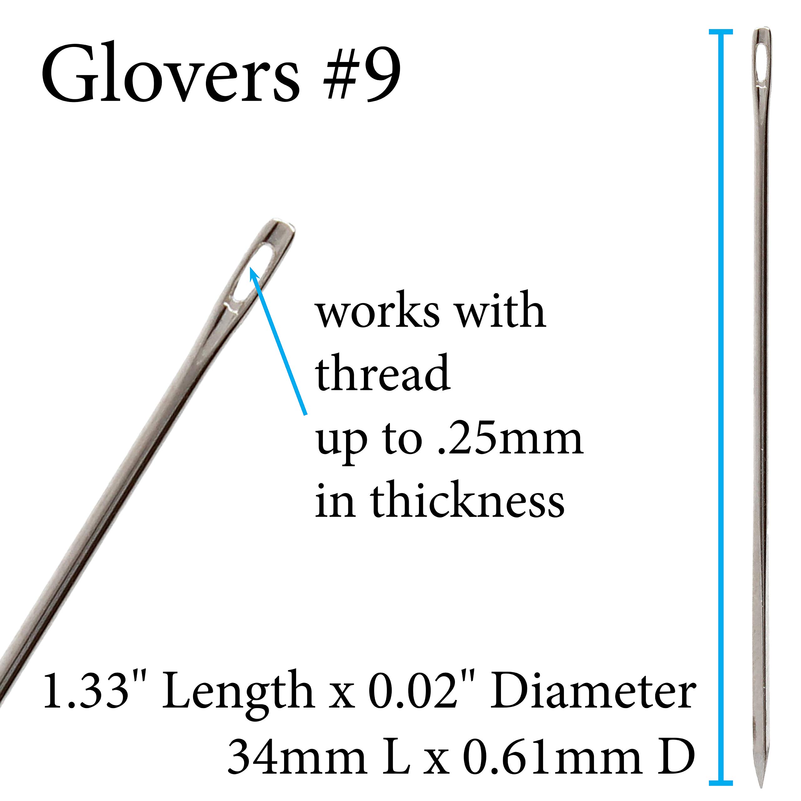 Igły do rękawiczek John James, rozmiar #9, 34 mm długości i 0,61 mm średnicy, opakowanie 25 sztuk, trójkątny punkt, idealne do przechodzenia przez twardsze materiały, takie jak skóra, zamsz, winyl i miękkie tworzywa sztuczne