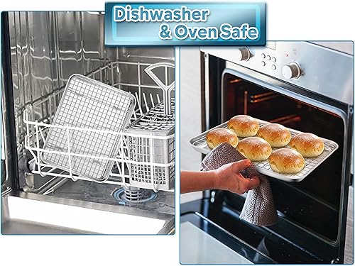 Miniatura 5 de TeamFar Bandeja para hornear con estante, 12.5 x 10 x 1 pulgadas, tostadora de acero inoxidable con rejilla para hornear, asar, enfriar, saludable y