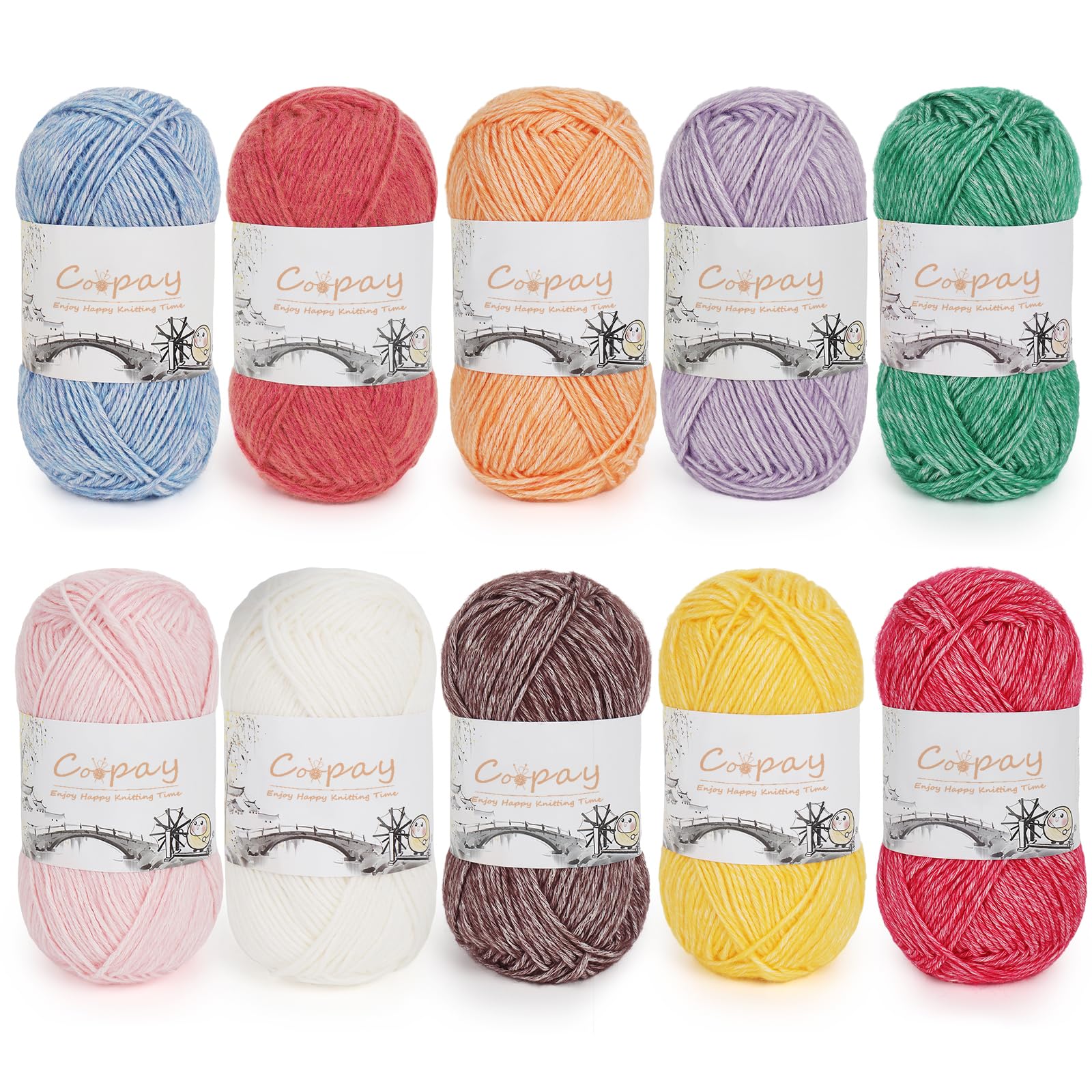 Fil en coton pour crochet et tricot Coopay lot de 10 pelotes de 50g mélangées pour débutants