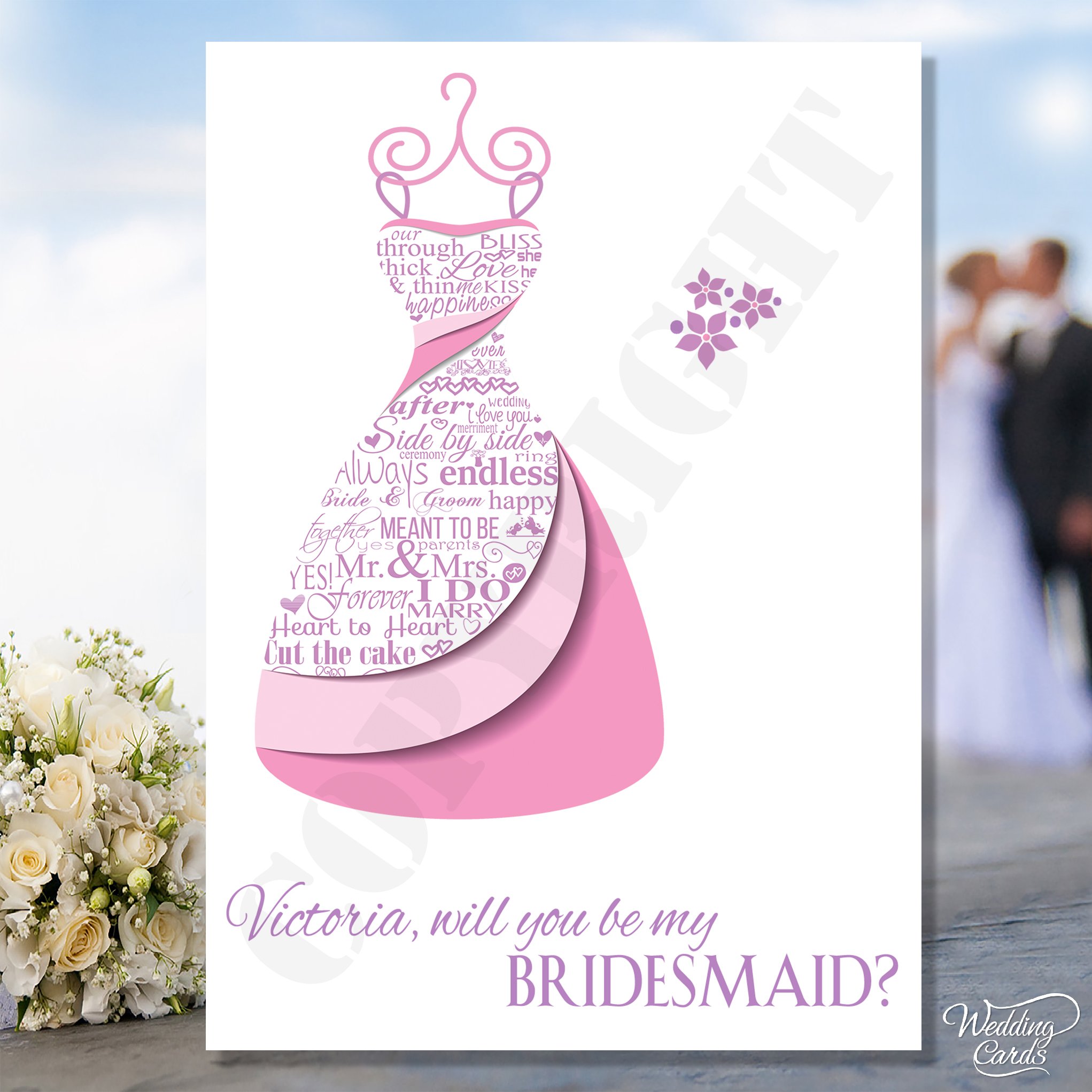Wedding Cards Any Colour Personalised Dress Design Will You Be My (Any Roles/Text/Colours) Wedding Invitation Card A6