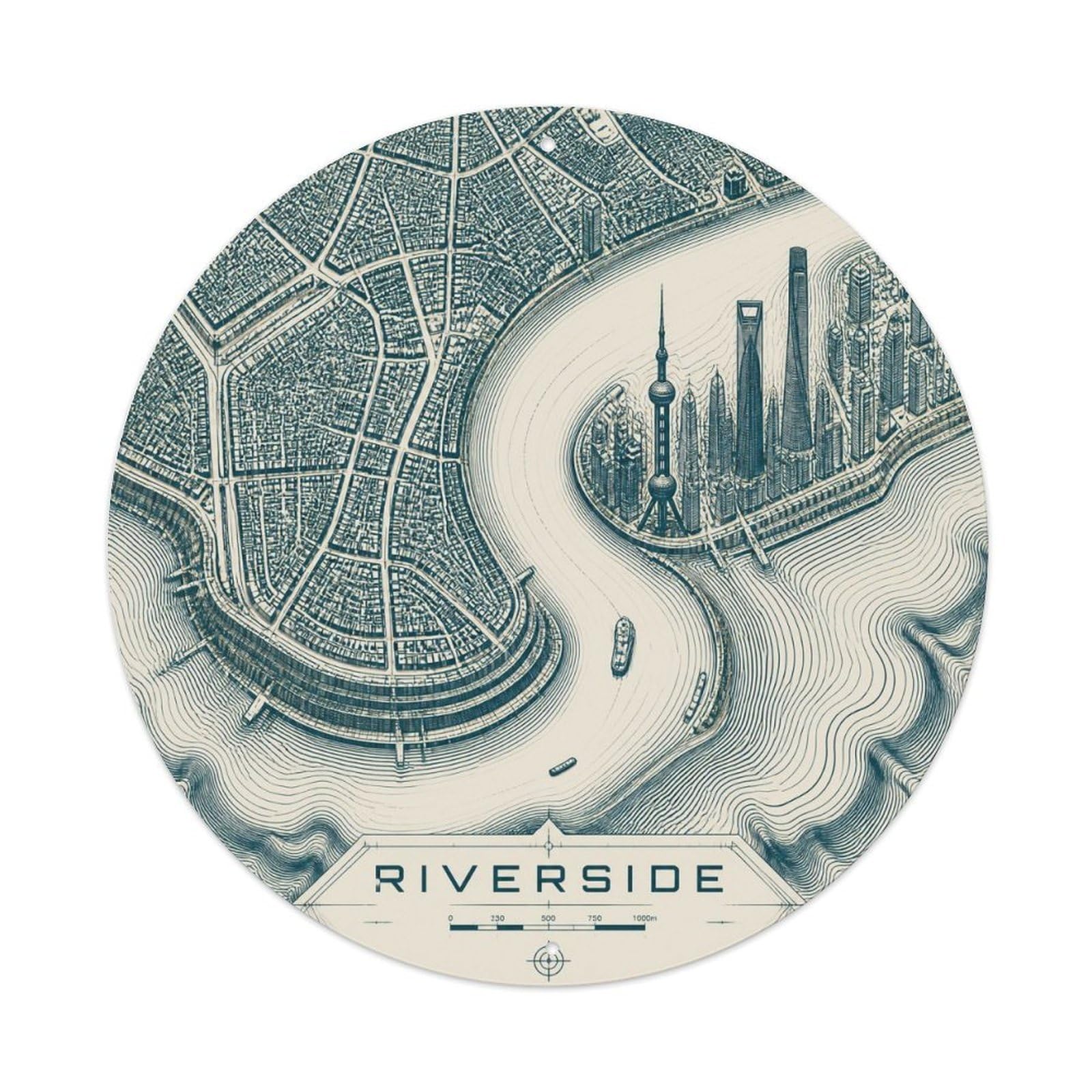 Okngb Style Riverside Map Shanghai Tourist Route Collector Badge Metal Tin Sign Plaque Wall Decor For Cafe, Man Cave, Club Bar, Office, Home Garden Round Metal Poster 8X8inch