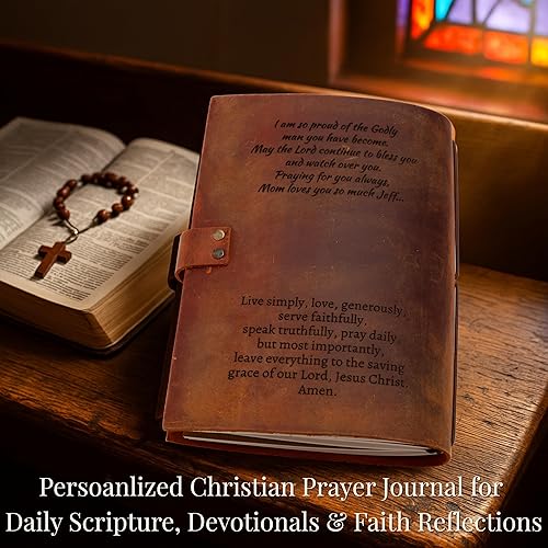 Miniatura 7 de Diario personalizado de oración cristiana, diario de estudio bíblico de cuero grabado con escritura y cruz, cuaderno devocional A5 recargable para