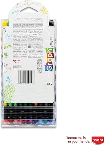 Miniatura 2 de Maped - Graph'Peps - Bolígrafos de fieltro triangulares de punta fina de 0.016 in de punta fina - Paquete de 20 - Colores vibrantes