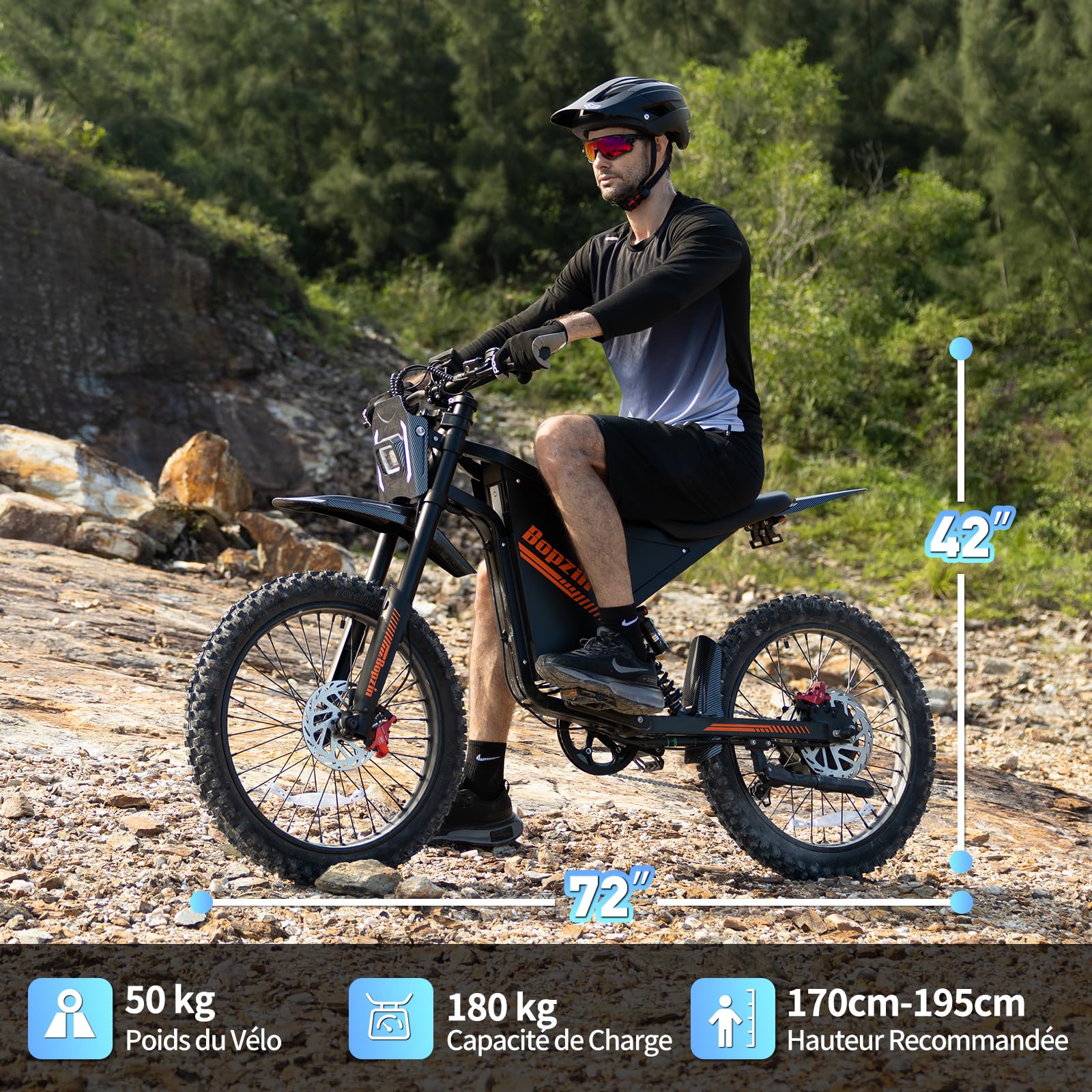 Vélo Électrique Fat Bike 25" 60V 35Ah 180km Autonomie Moteur 200Nm Double Suspension Freins Hydrauliques Disque Écran LCD