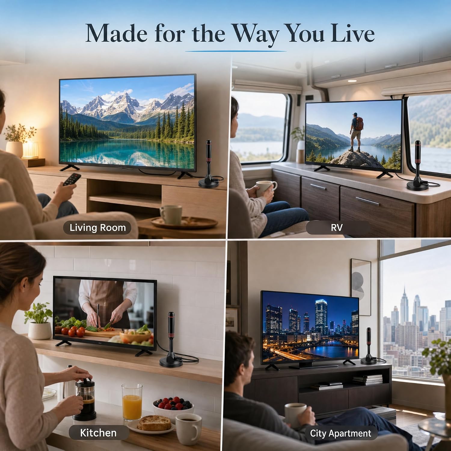 TV Antenna for Smart TV Indoor - Up to 100 Miles+ Long Range Digital HD Mini Antenna for Local Channels, Supports 4K 1080p VHF UHF, 16.4FT Coax Cable (5M), Strong Magnetic Base for Easy Setup