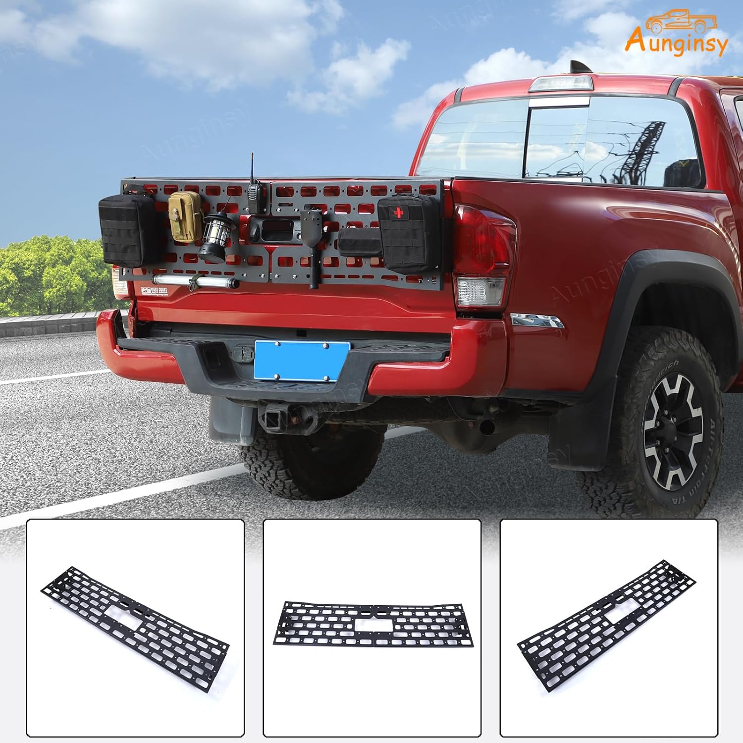 Aunginsy Car Tailgate Molle Panel Compatible with Toyota Tacoma 2016-2023 Truck Bed Panel Rear Storage Shelf Rear Door Cargo Organizer Tailgate Storage Panel Outside Luggage Rack Exterior Accessories